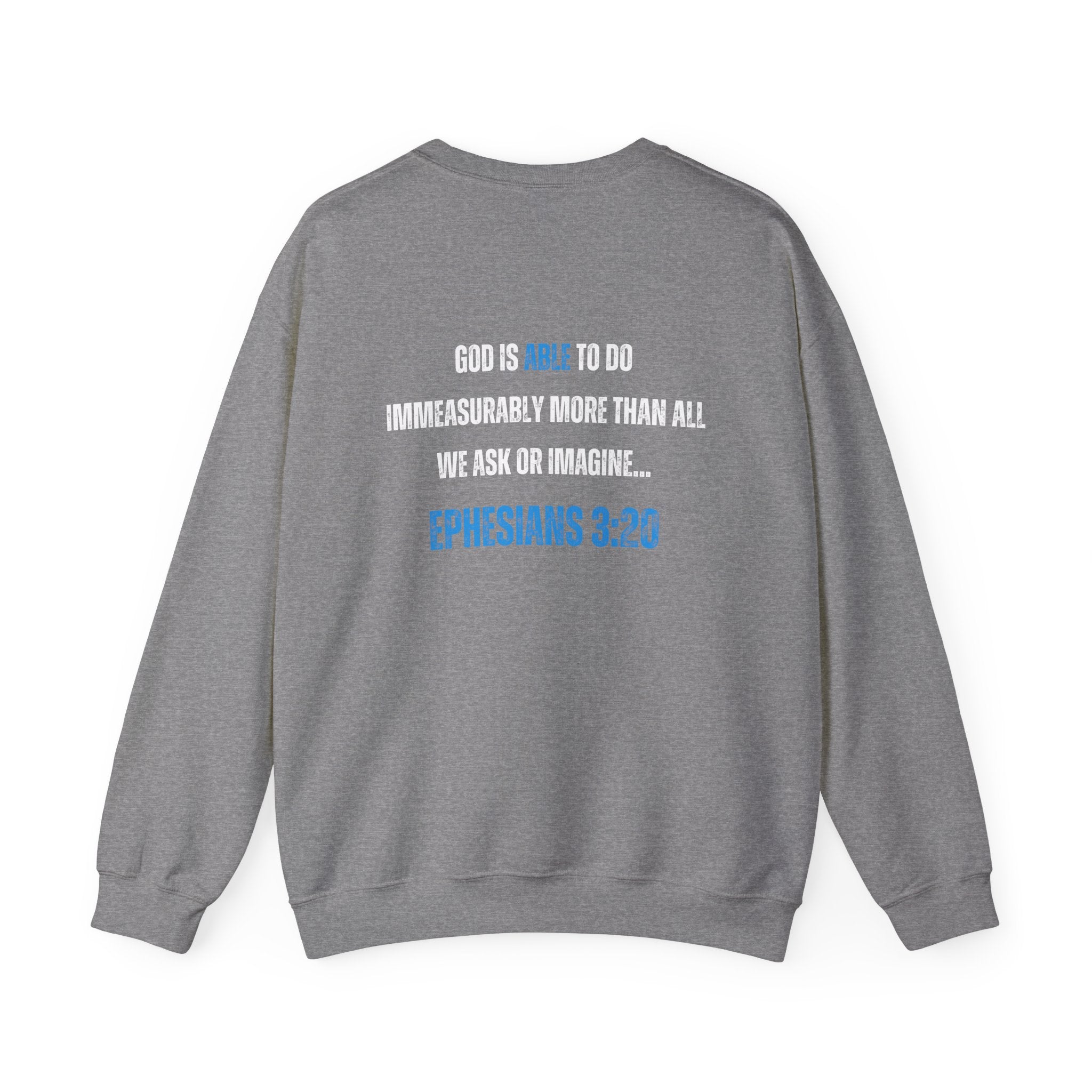 Collection of God is Able Crewneck Sweatshirt | Ephesians 3:20 in a gallery layout