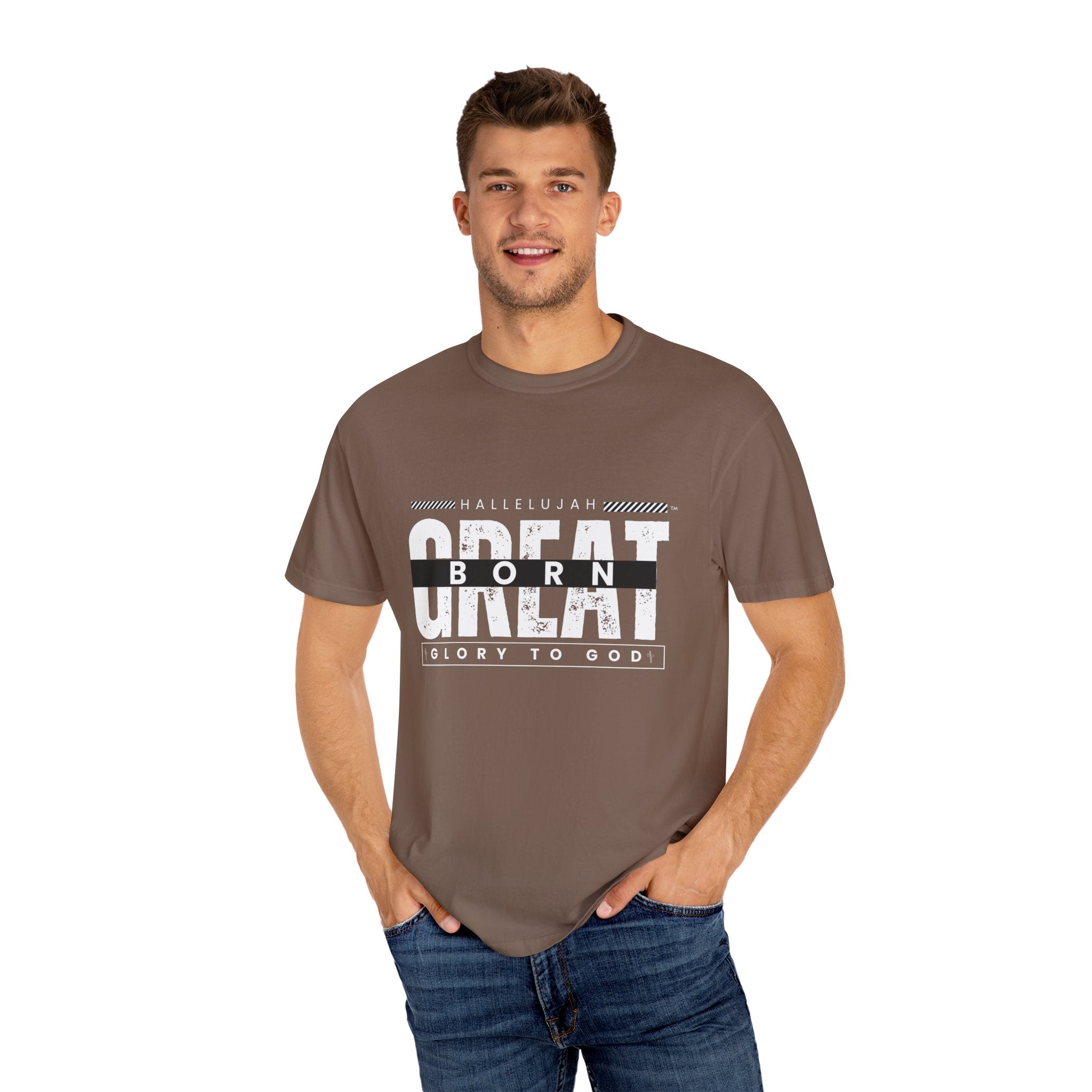 Collection of Christian Unisex T-Shirt - "Hallelujah Born Great" Apparel in a gallery layout