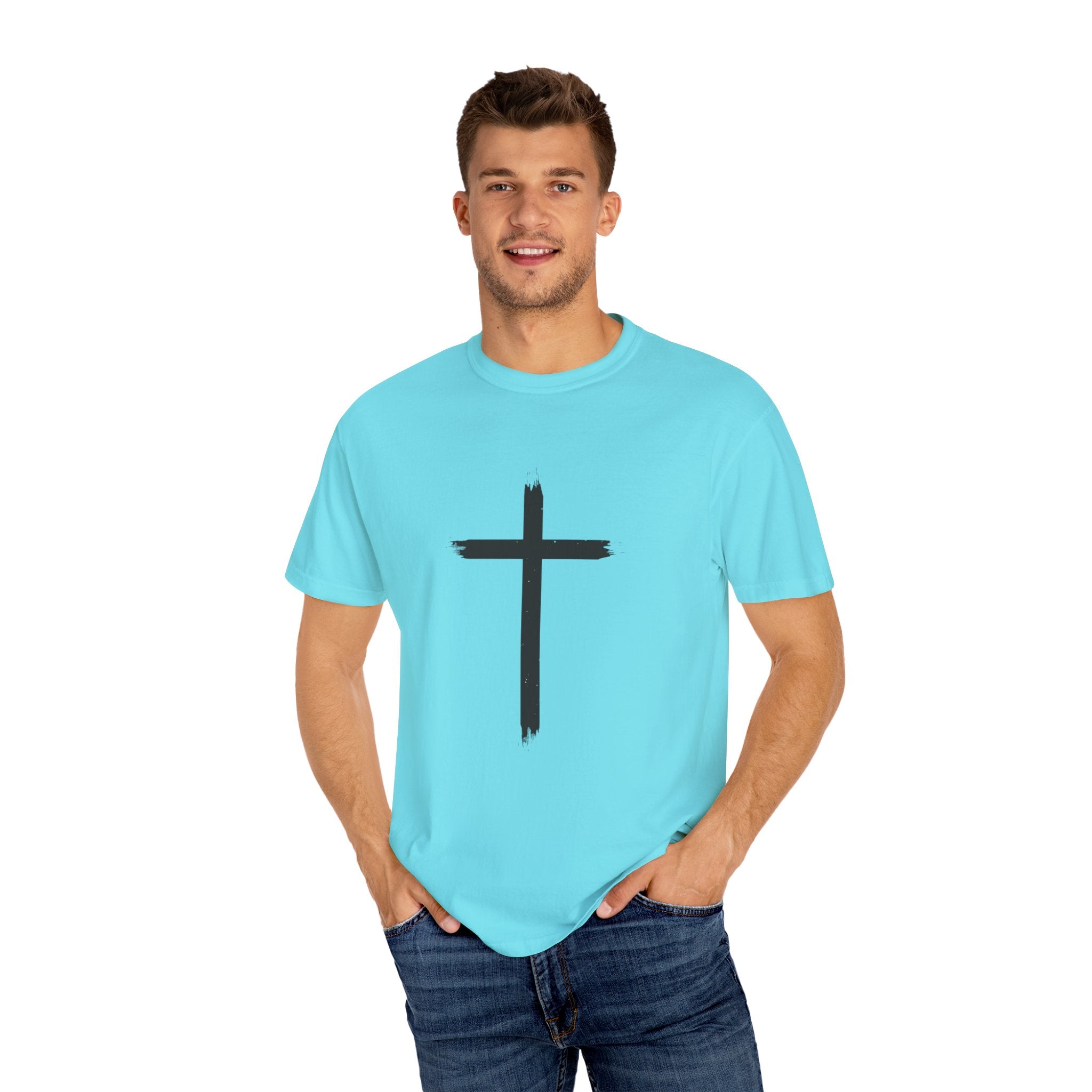 Collection of Unisex Garment-Dyed T-Shirt with Cross Design - Faith-Inspired Apparel in a gallery layout