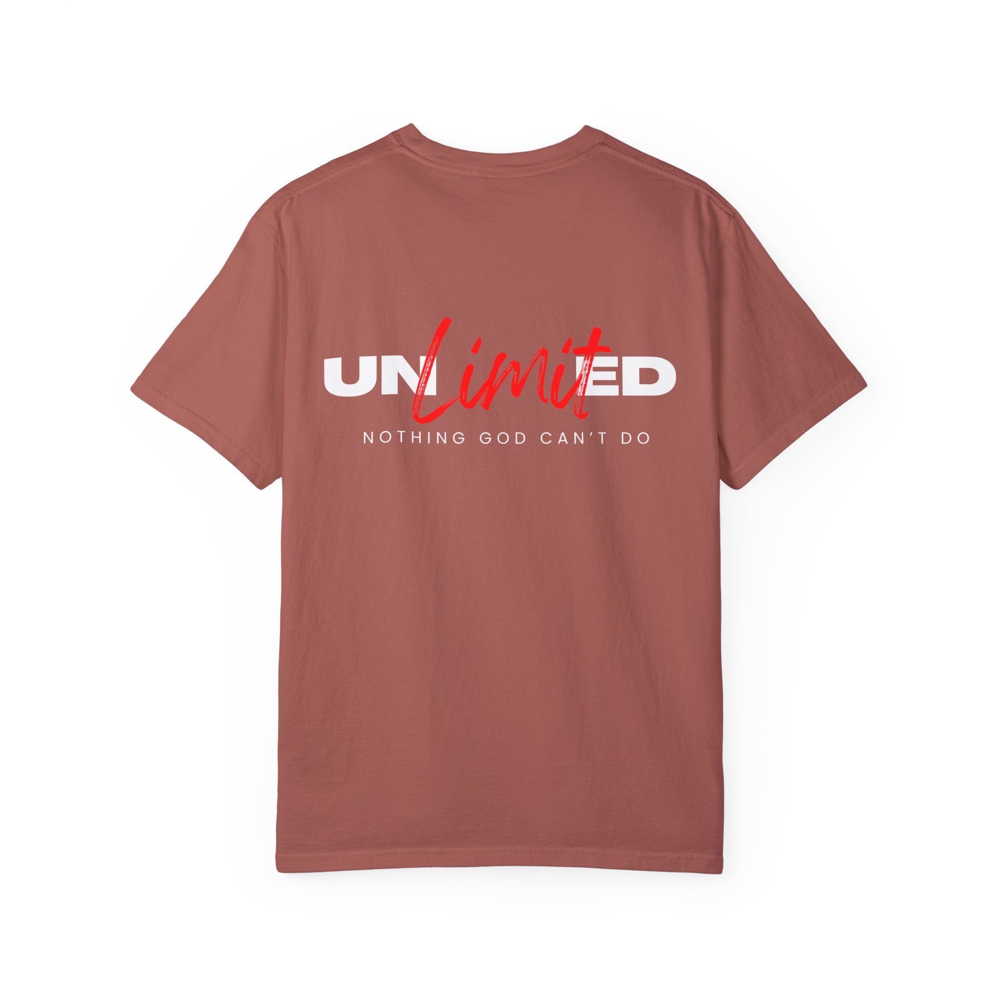 Collection of Unisex Garment-Dyed T-Shirt - "UNLIMITED: Nothing God Can’t Do" Inspirational Tee in a gallery layout
