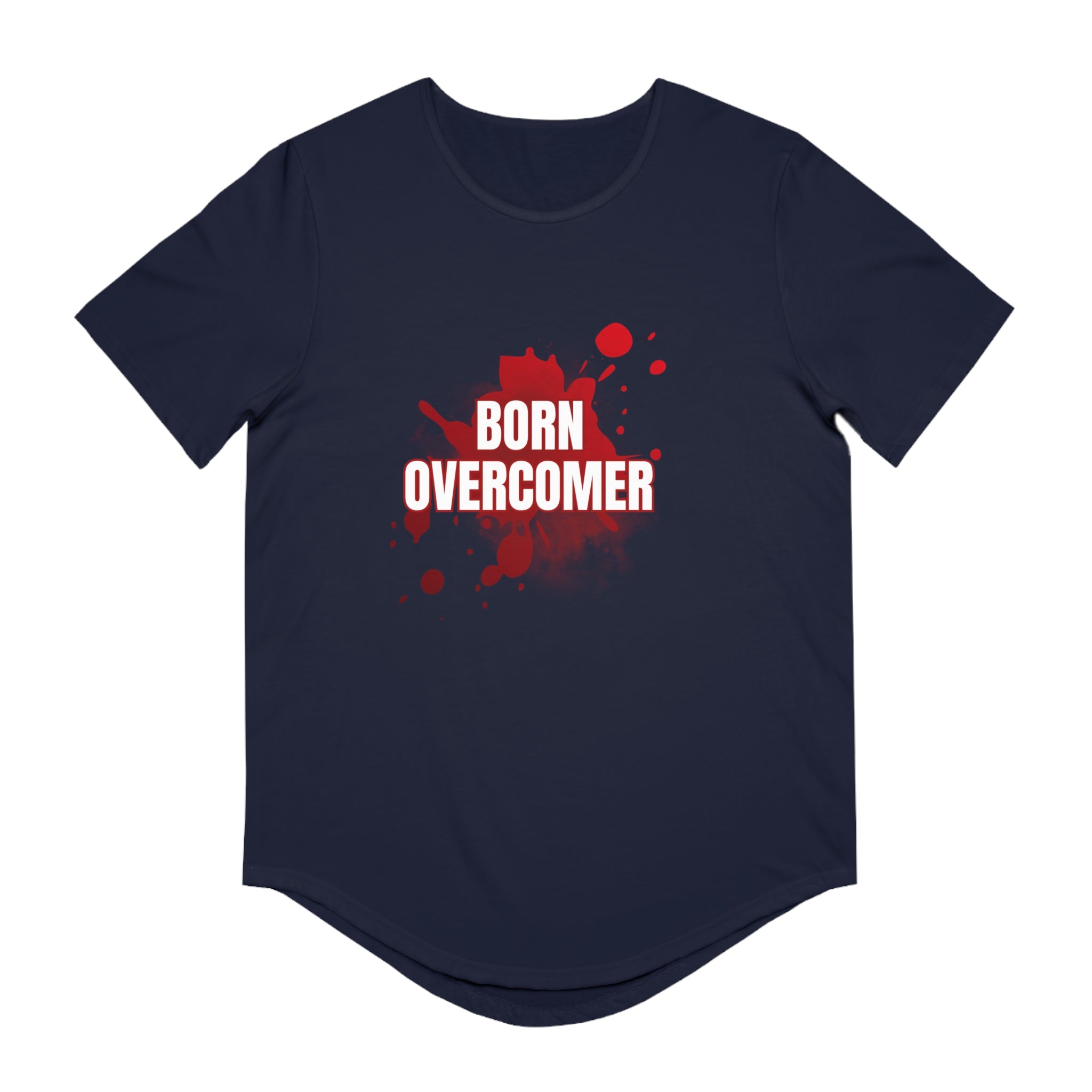 Collection of Born Overcomer Men's Jersey Curved Hem Tee - Inspirational Graphic Tee in a gallery layout