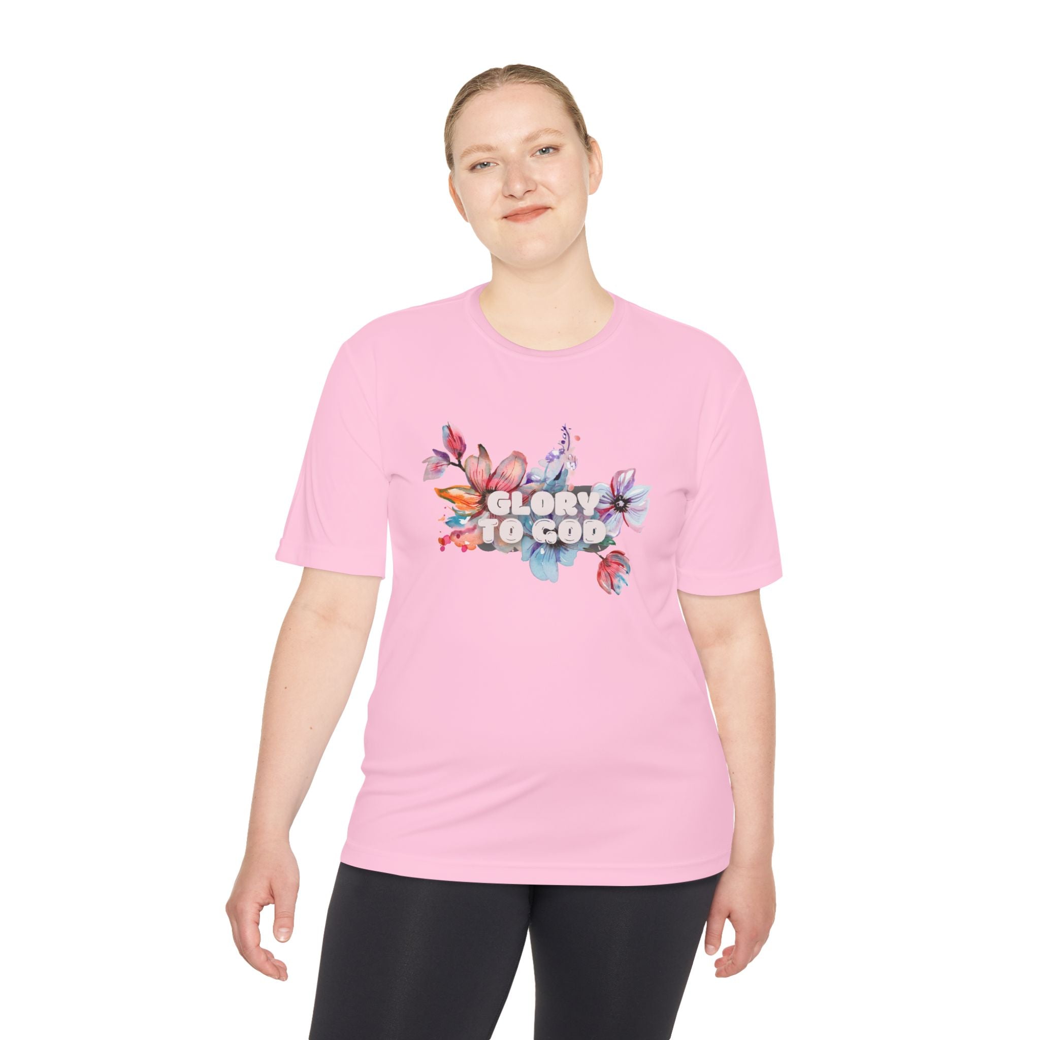 Collection of Women's Moisture Wicking Tee - 'Glory to God' Floral Design in a gallery layout