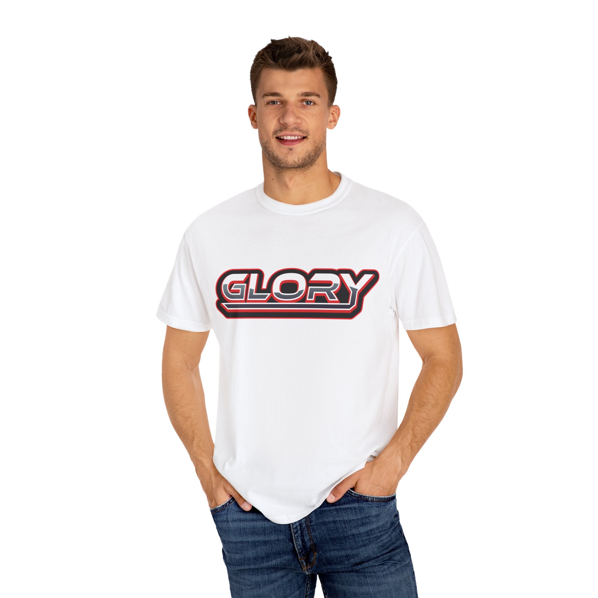 Collection of Unisex Garment-Dyed T-Shirt - 'GLORY' Graphic Tee for Everyday Wear in a gallery layout