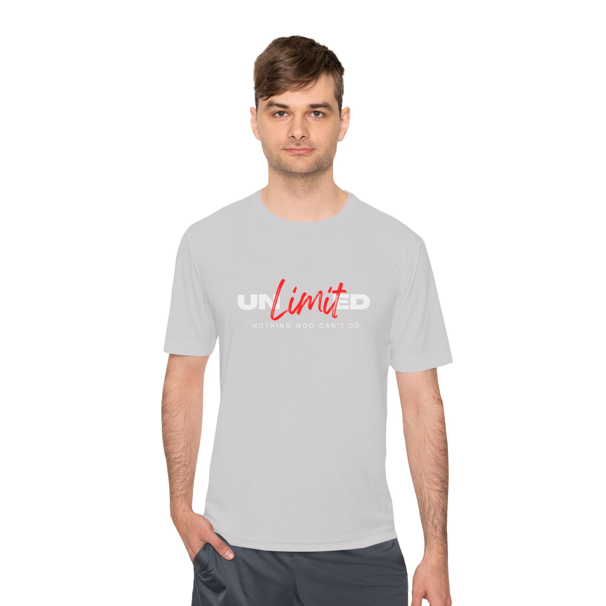Collection of Unisex Moisture Wicking Tee - 'Unlimited' Inspirational Sportswear in a gallery layout