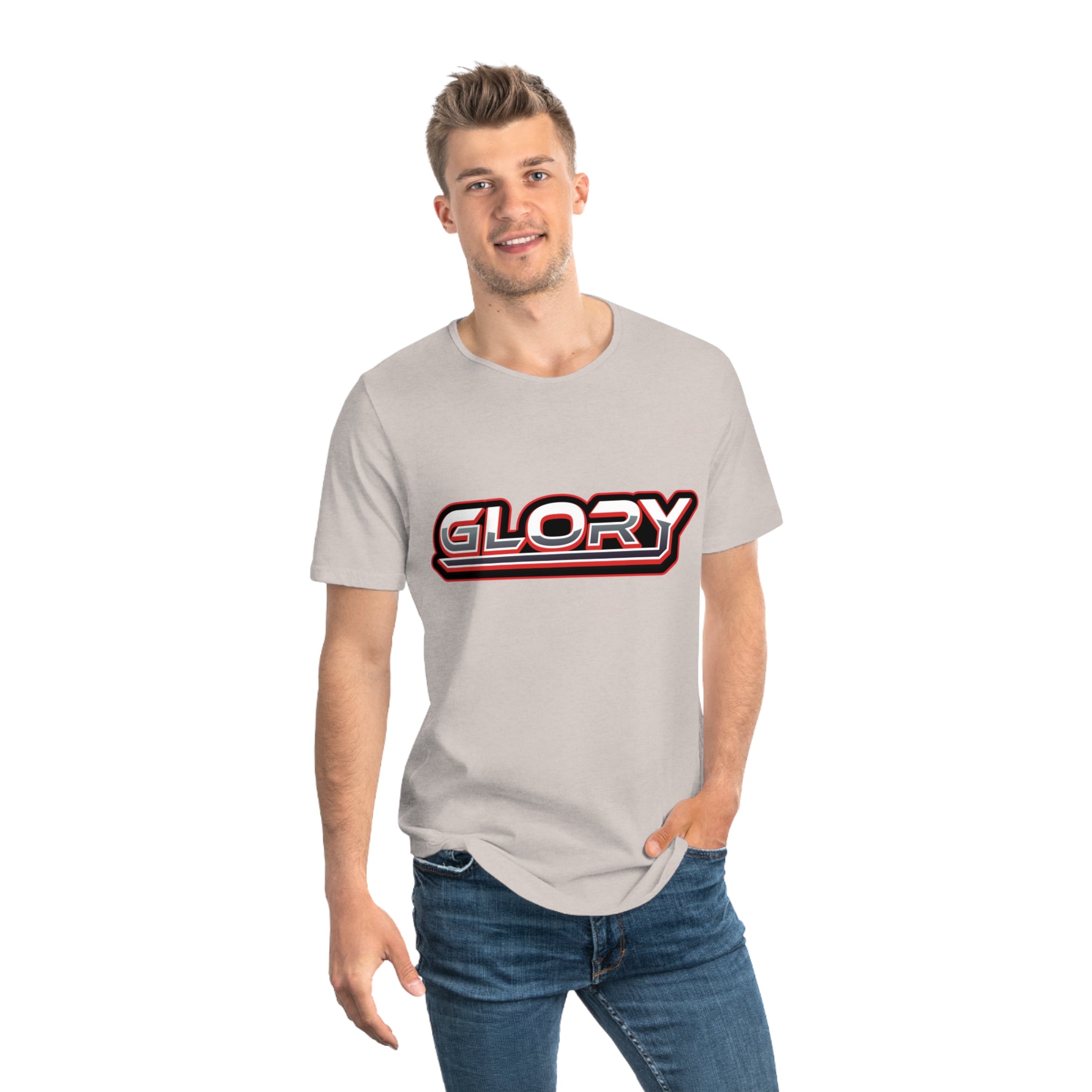 Collection of Men's 'GLORY' Jersey Curved Hem Tee - Trendy Athletic Top for All Occasions in a gallery layout