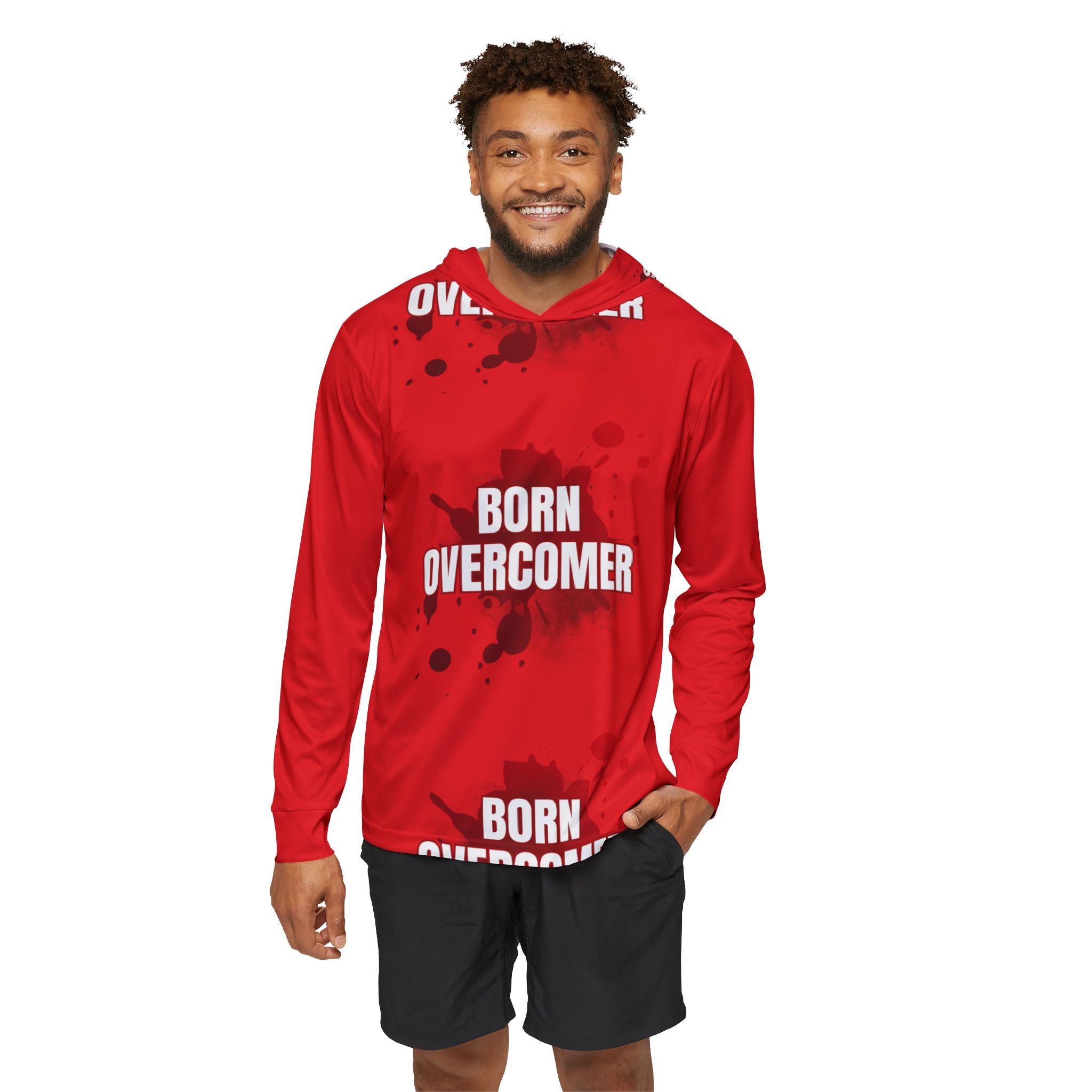 Collection of Born Overcomer Men's Sports Warmup Hoodie - Bold Red Empowerment Activewear in a gallery layout