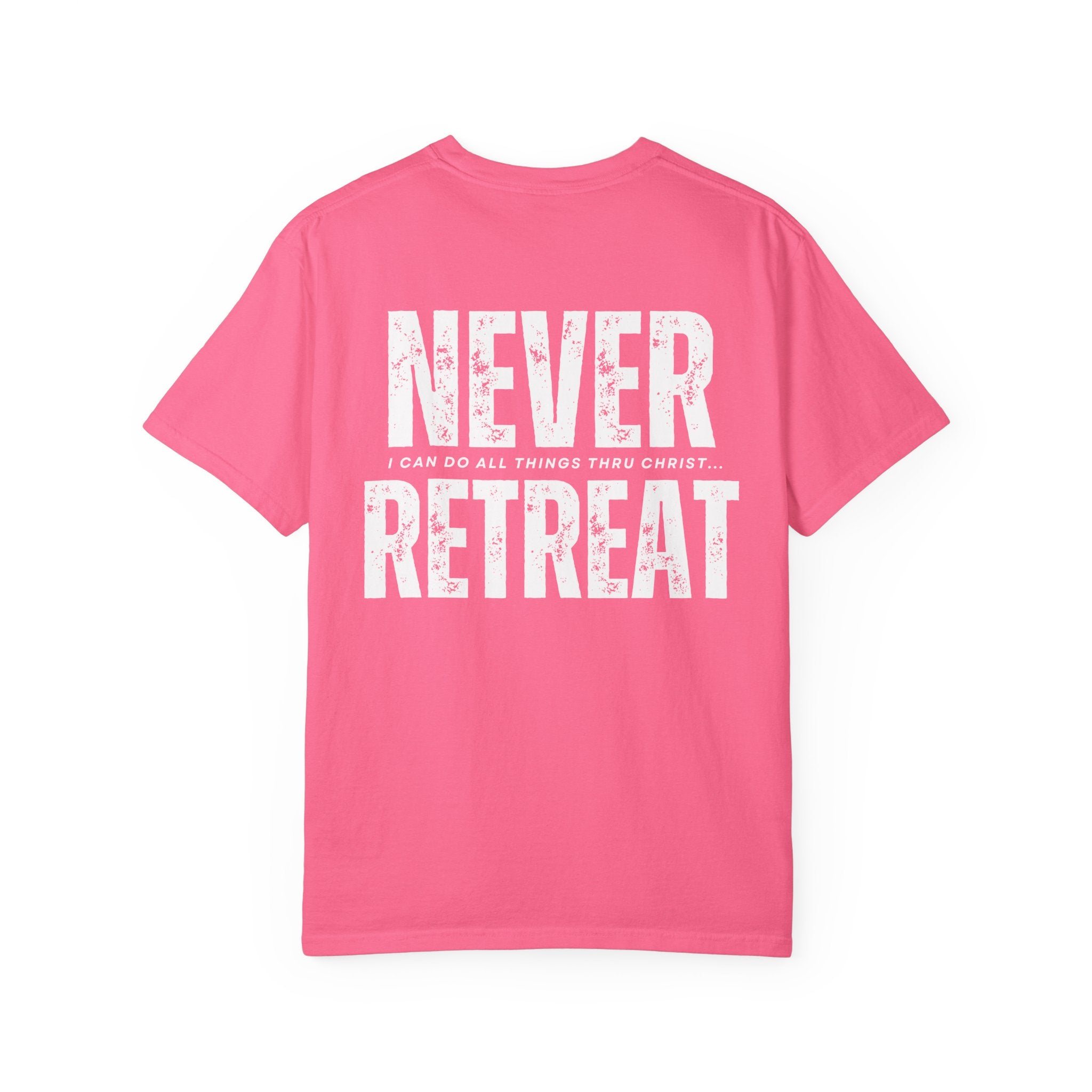 Collection of Never Retreat Shirt for Everyday Wear, Stylish Graphic Tee, Perfect for Gifts, Summer Outfits, Celebrations in a gallery layout