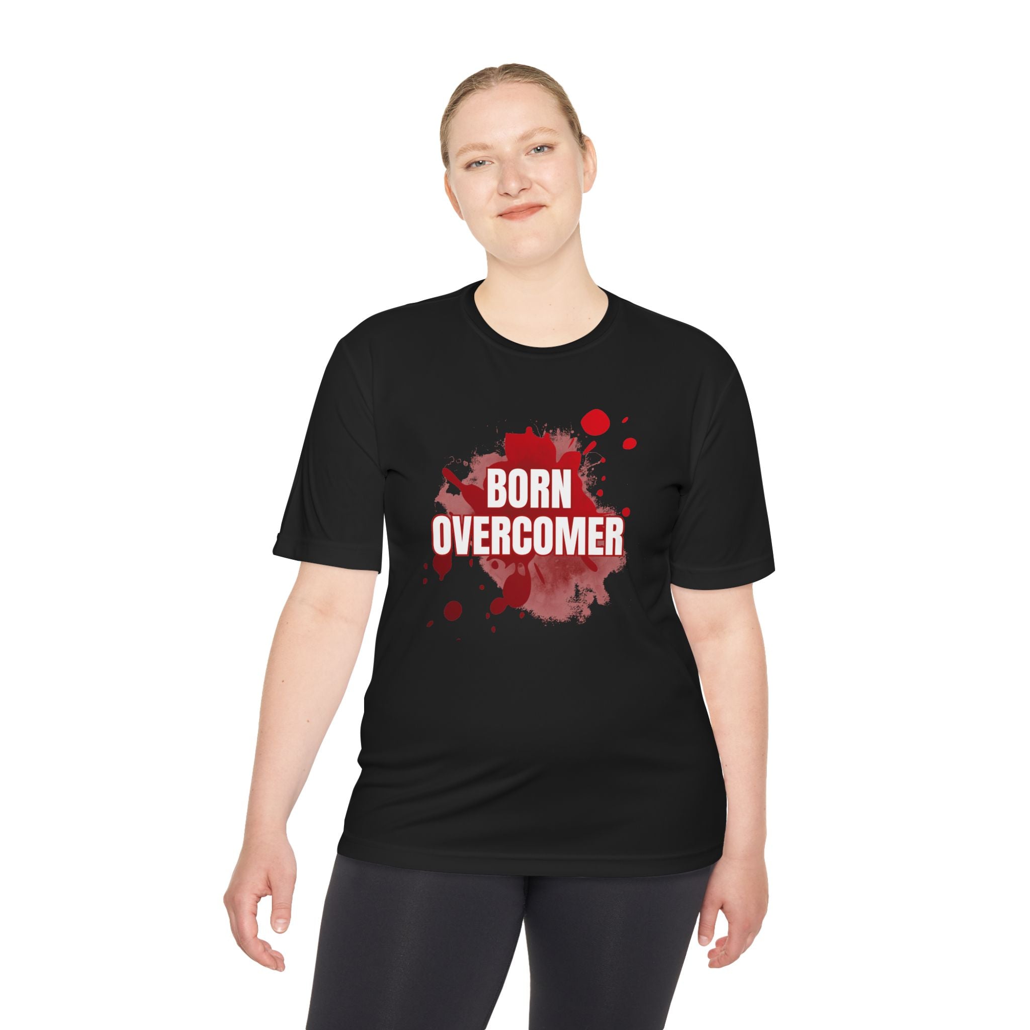 Collection of Born Overcomer Unisex Moisture Wicking Tee - Motivational Fitness Shirt in a gallery layout