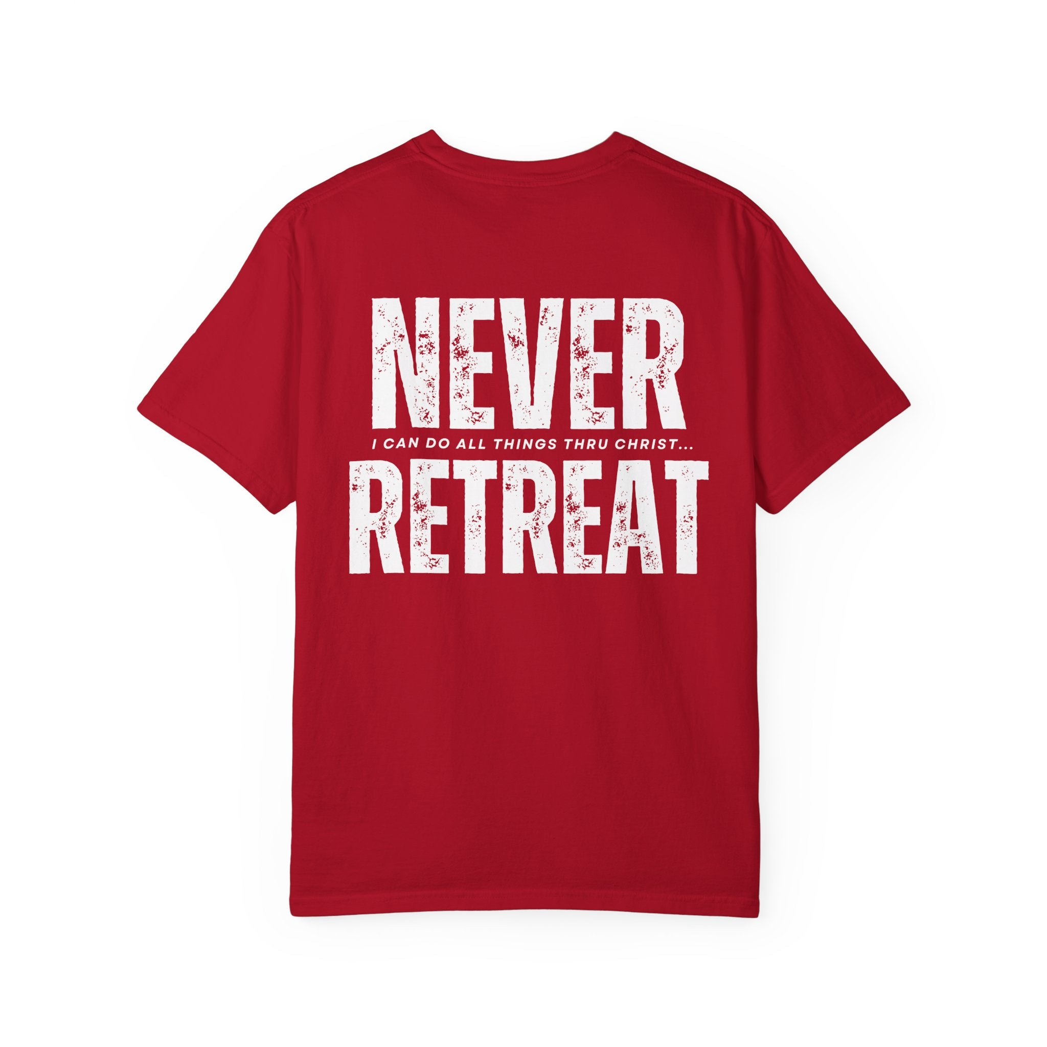 Collection of Never Retreat Shirt for Everyday Wear, Stylish Graphic Tee, Perfect for Gifts, Summer Outfits, Celebrations in a gallery layout