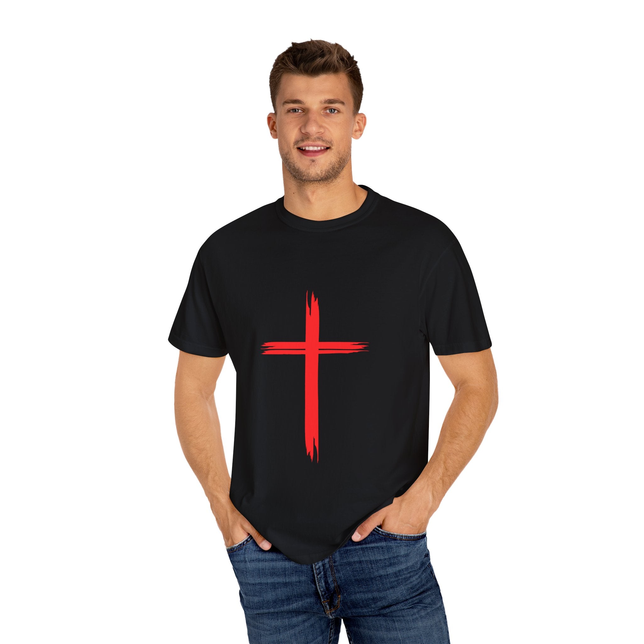 Collection of Faith & Love Graphic T-Shirt - Unisex Garment-Dyed with Cross and 316 Heart Design in a gallery layout