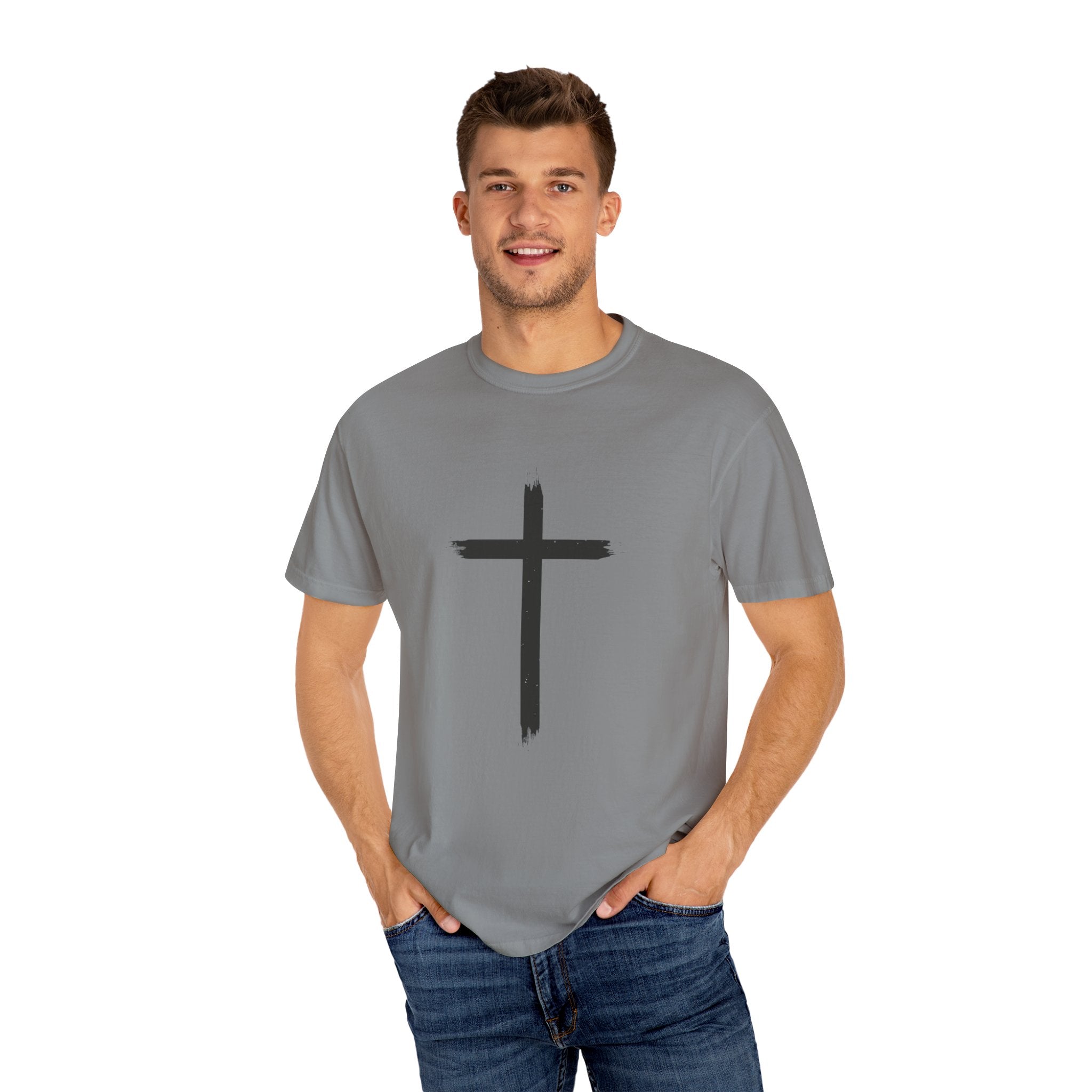 Collection of Unisex Garment-Dyed T-Shirt with Cross Design - Faith-Inspired Apparel in a gallery layout