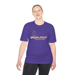 Collection of Unisex Moisture Wicking Tee - 'UNQUALIFIED?' Performance Shirt for Athletes in a gallery layout