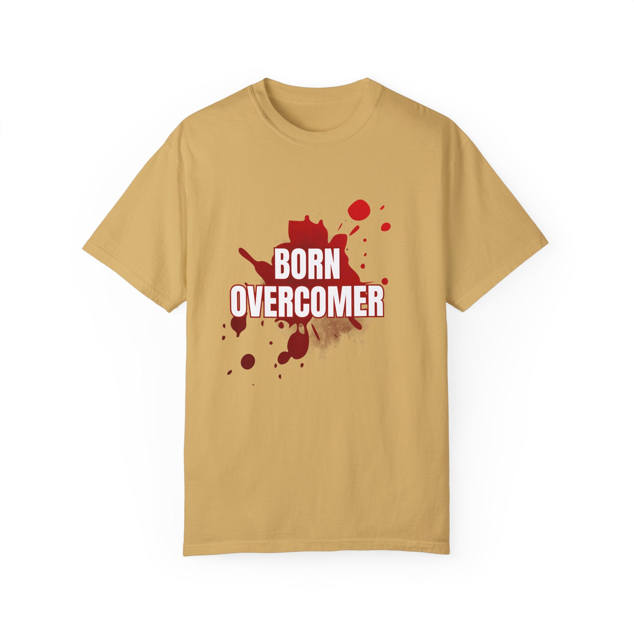 Collection of Born Overcomer Unisex Garment-Dyed T-shirt - Inspirational Tee for Motivated Individuals in a gallery layout