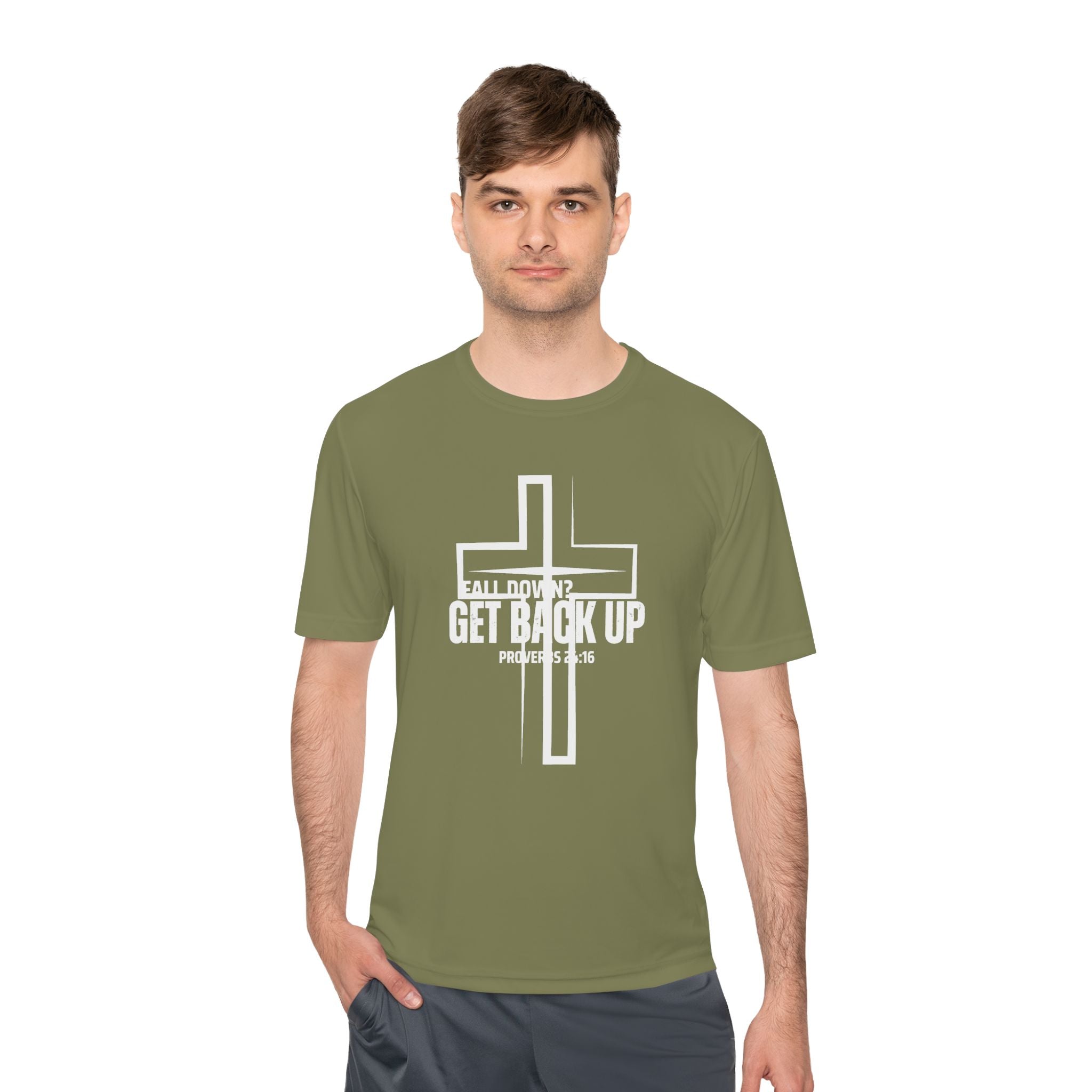 Collection of Unisex Moisture Wicking Tee - 'Get Back Up' Inspirational Christian Shirt in a gallery layout