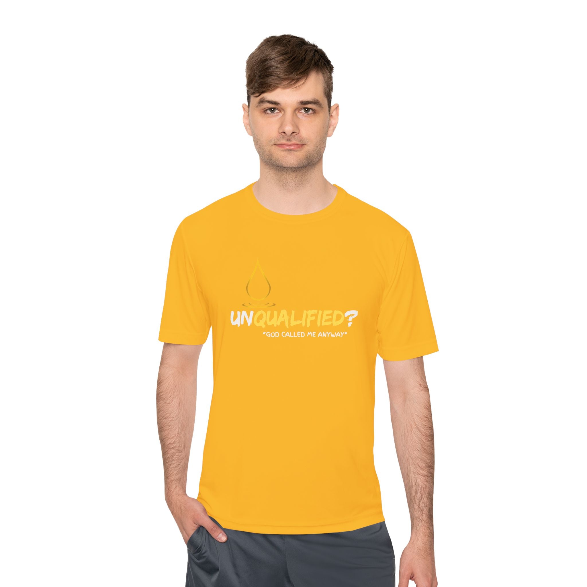 Collection of Unisex Moisture Wicking Tee - 'UNQUALIFIED?' Performance Shirt for Athletes in a gallery layout