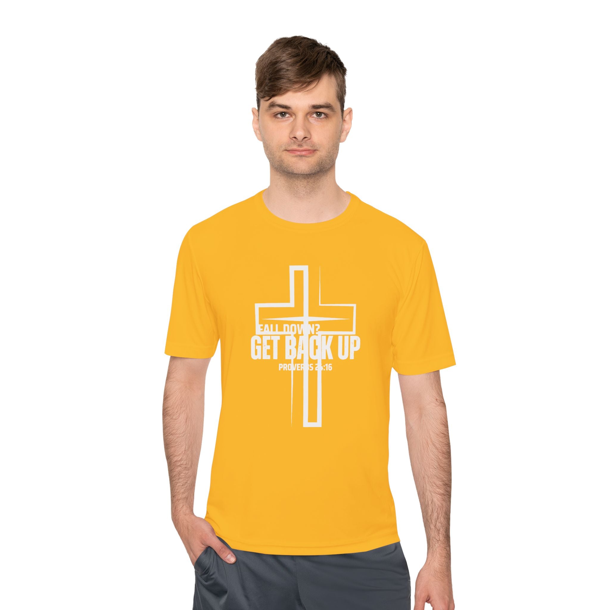 Collection of Unisex Moisture Wicking Tee - 'Get Back Up' Inspirational Christian Shirt in a gallery layout