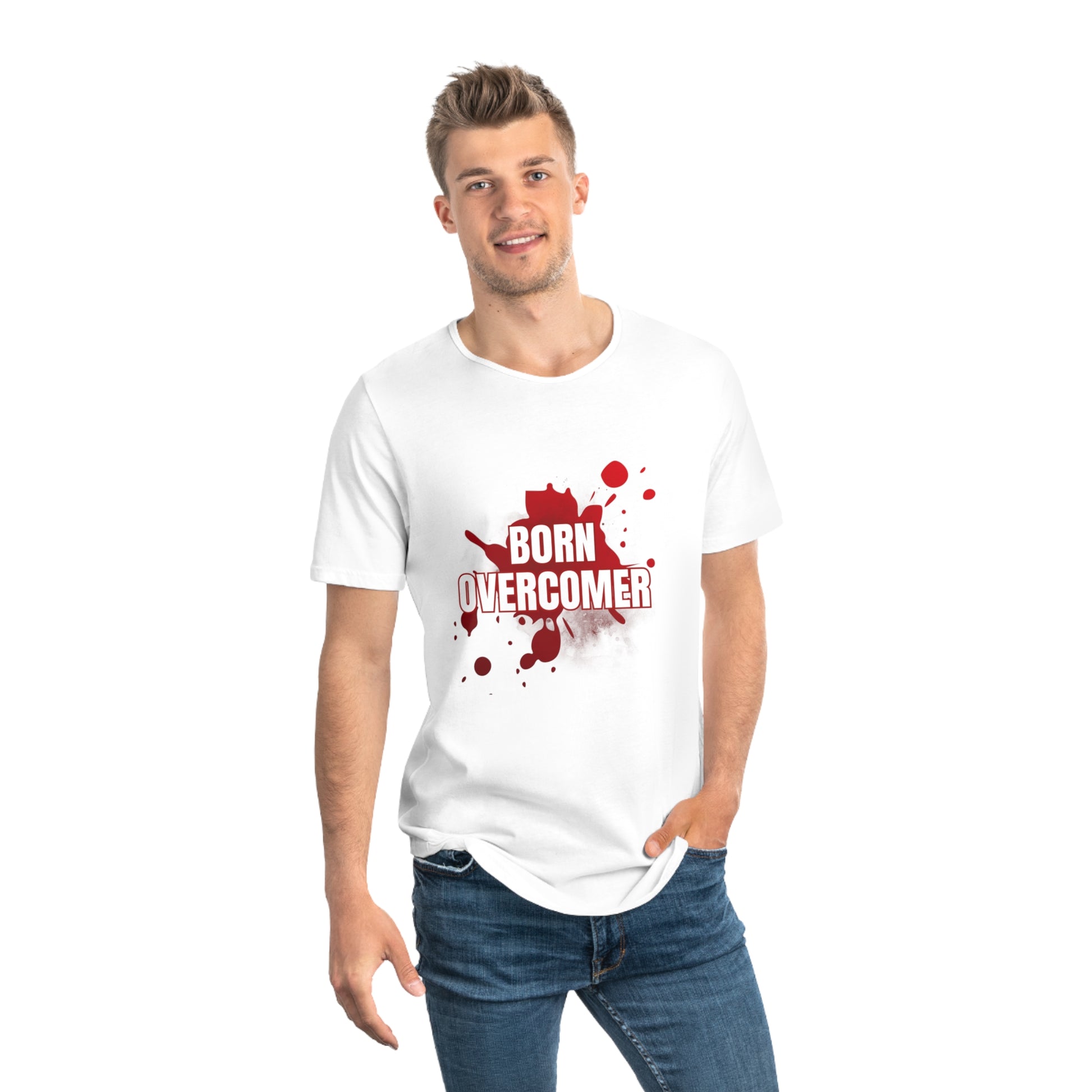 Born Overcomer Men's Jersey Curved Hem Tee - Inspirational Graphic Tee