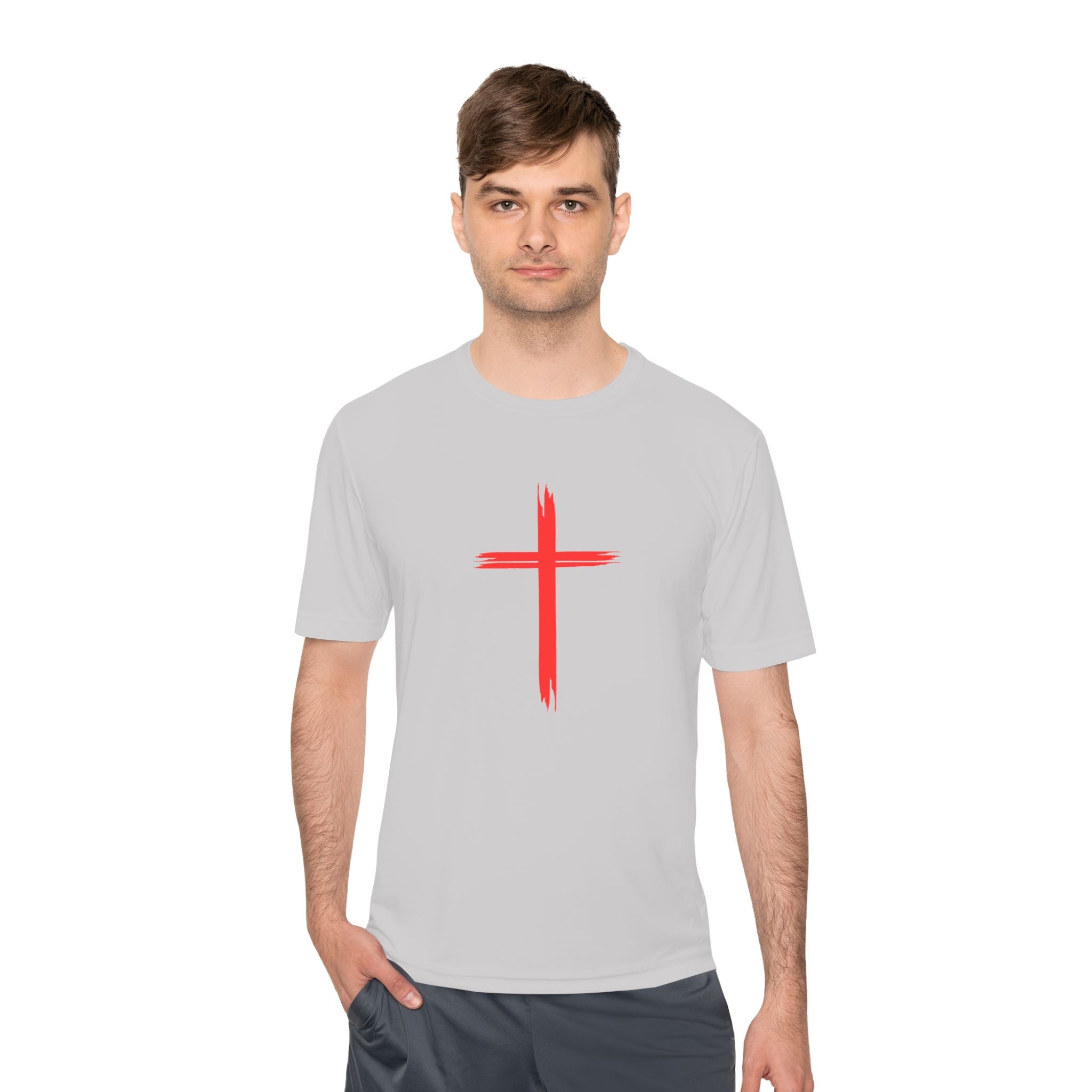 Collection of Unisex Moisture Wicking Tee - Cross and Heart 316 Design in a gallery layout