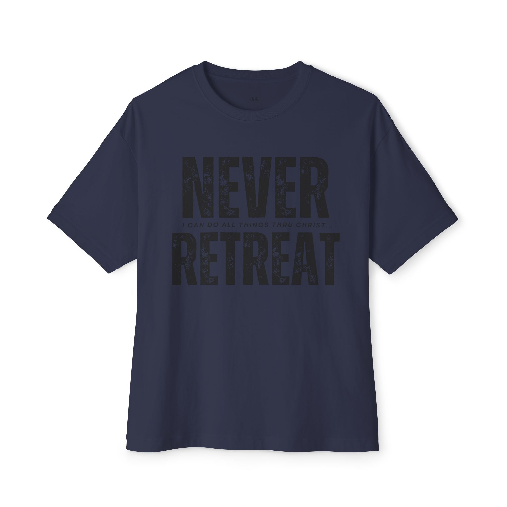 Collection of Motivational Oversized Tee - Never Retreat, Comfort Shirt, Casual Wear, Inspirational Gift, Unisex T-Shirt, Relaxed Fit in a gallery layout