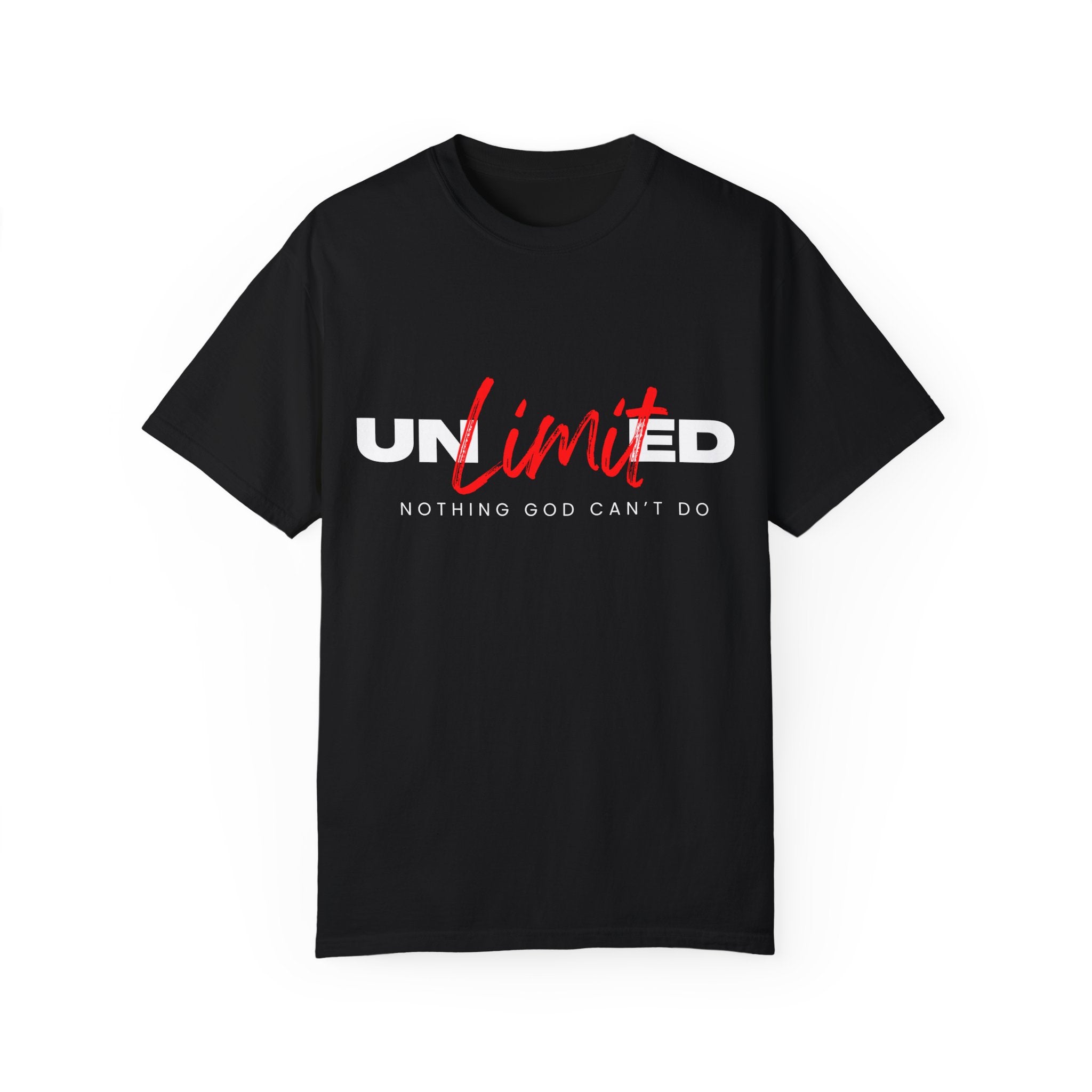 Collection of Unisex Garment-Dyed T-Shirt - "UNLIMITED: Nothing God Can’t Do" Inspirational Tee in a gallery layout
