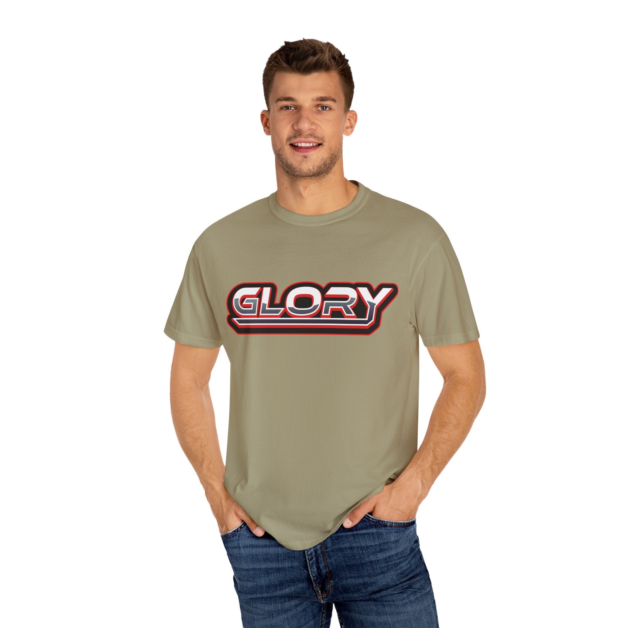 Collection of Unisex Garment-Dyed T-Shirt - 'GLORY' Graphic Tee for Everyday Wear in a gallery layout