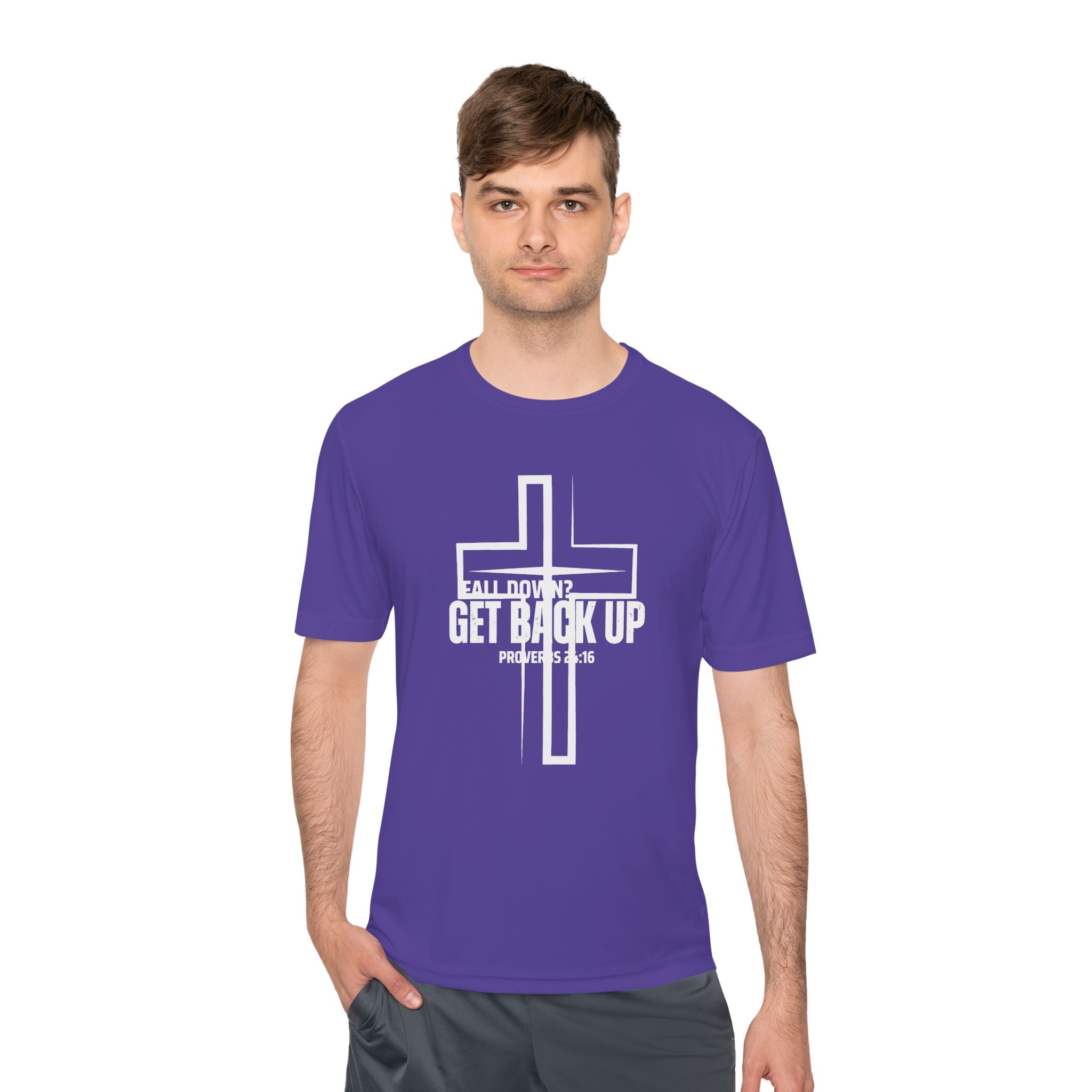 Collection of Unisex Moisture Wicking Tee - 'Get Back Up' Inspirational Christian Shirt in a gallery layout