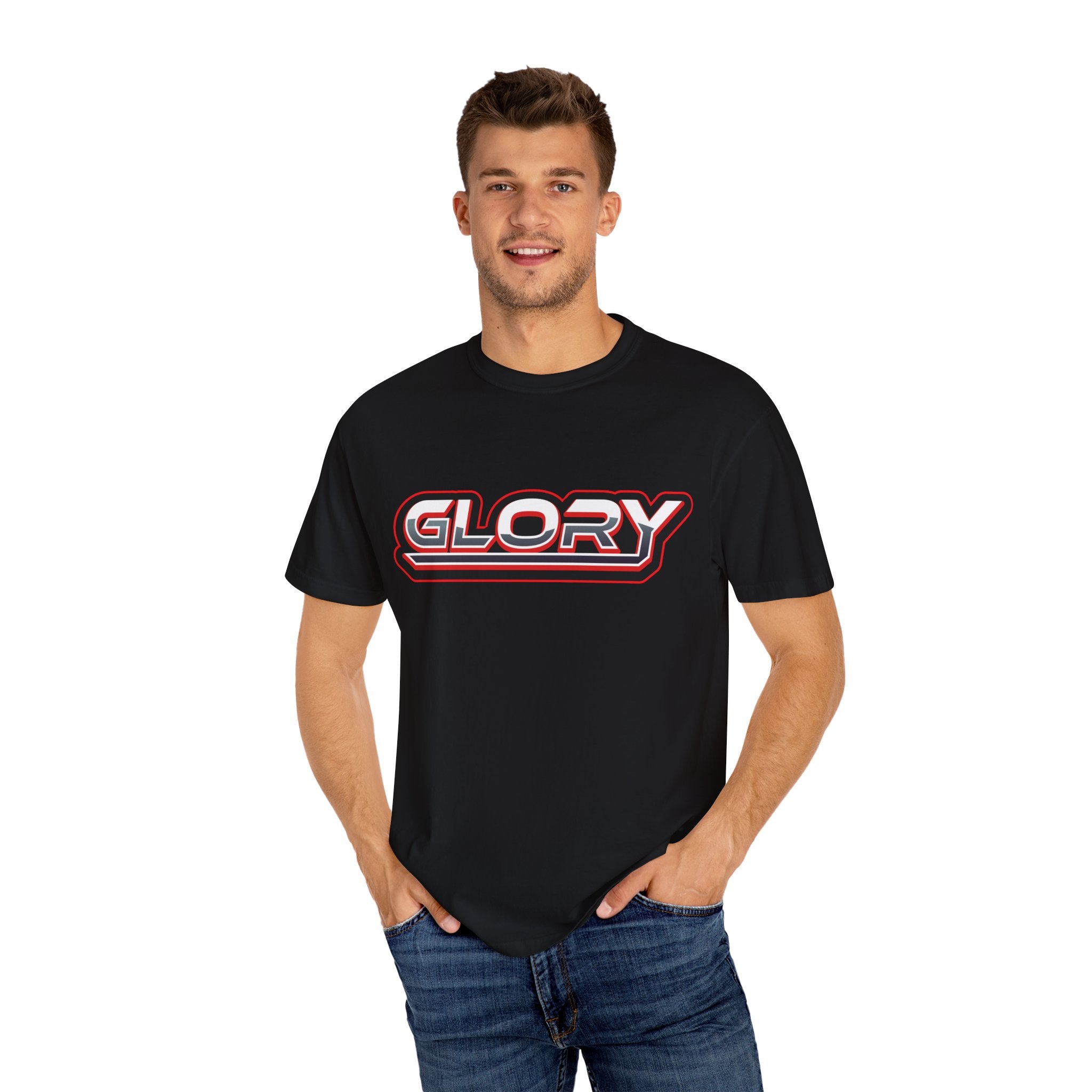 Collection of Unisex Garment-Dyed T-Shirt - 'GLORY' Graphic Tee for Everyday Wear in a gallery layout
