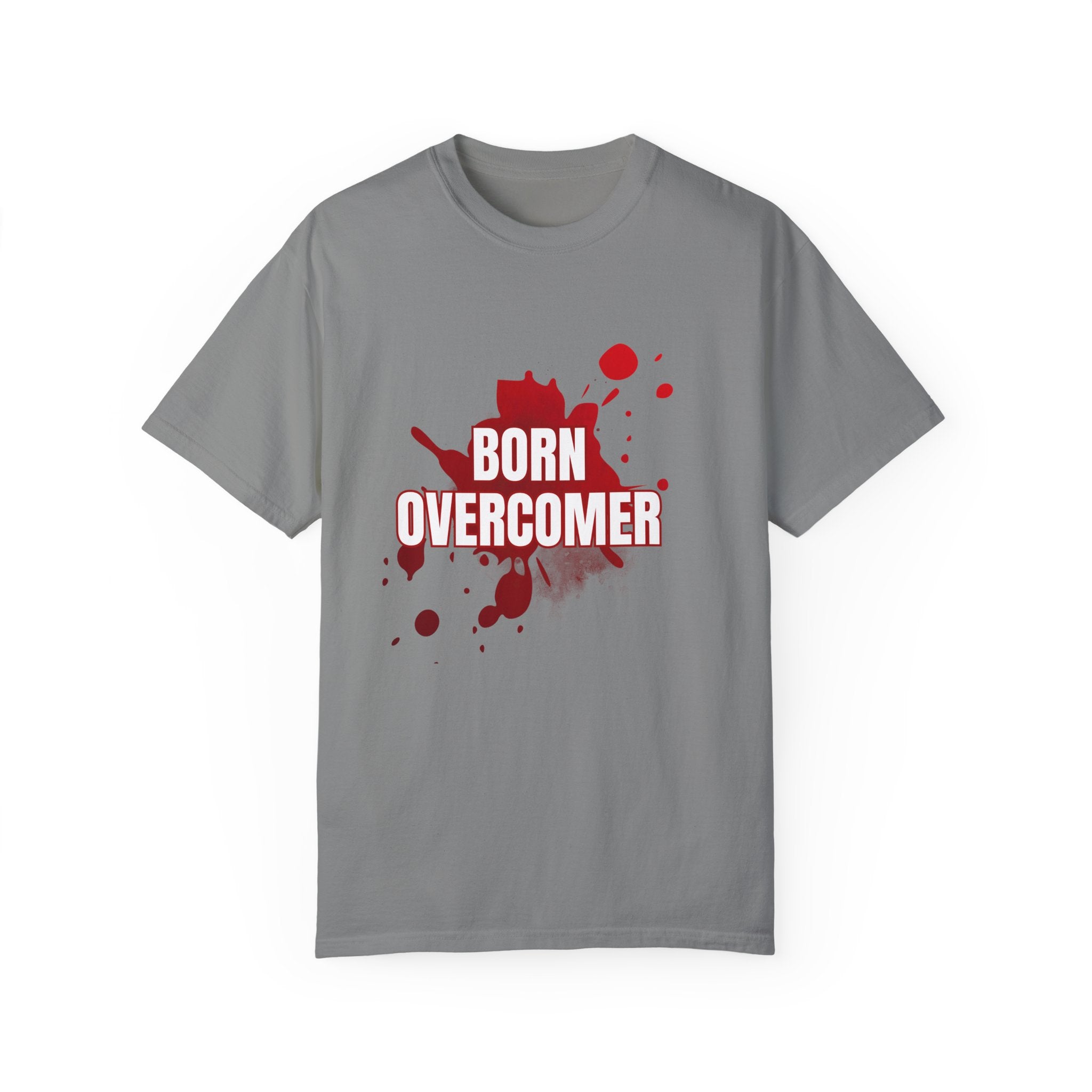 Collection of Born Overcomer Unisex Garment-Dyed T-shirt - Inspirational Tee for Motivated Individuals in a gallery layout