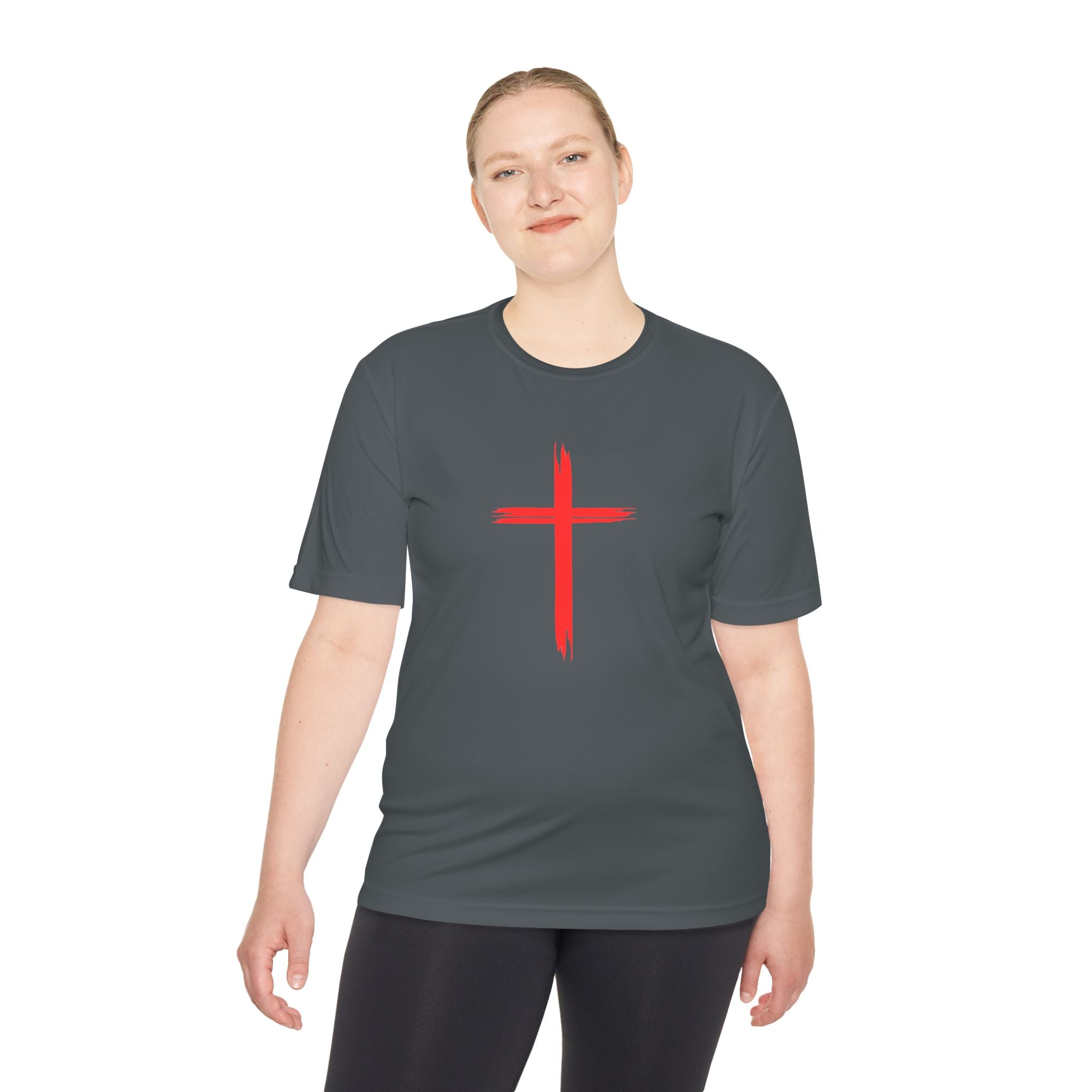 Collection of Unisex Moisture Wicking Tee - Cross and Heart 316 Design in a gallery layout