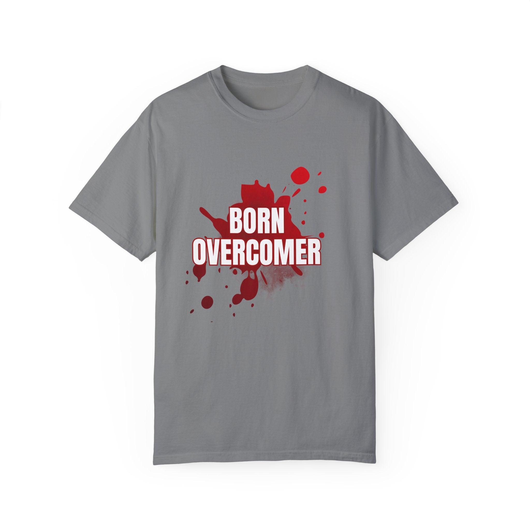 Collection of Born Overcomer Unisex Garment-Dyed T-shirt - Inspirational Tee for Motivated Individuals in a gallery layout