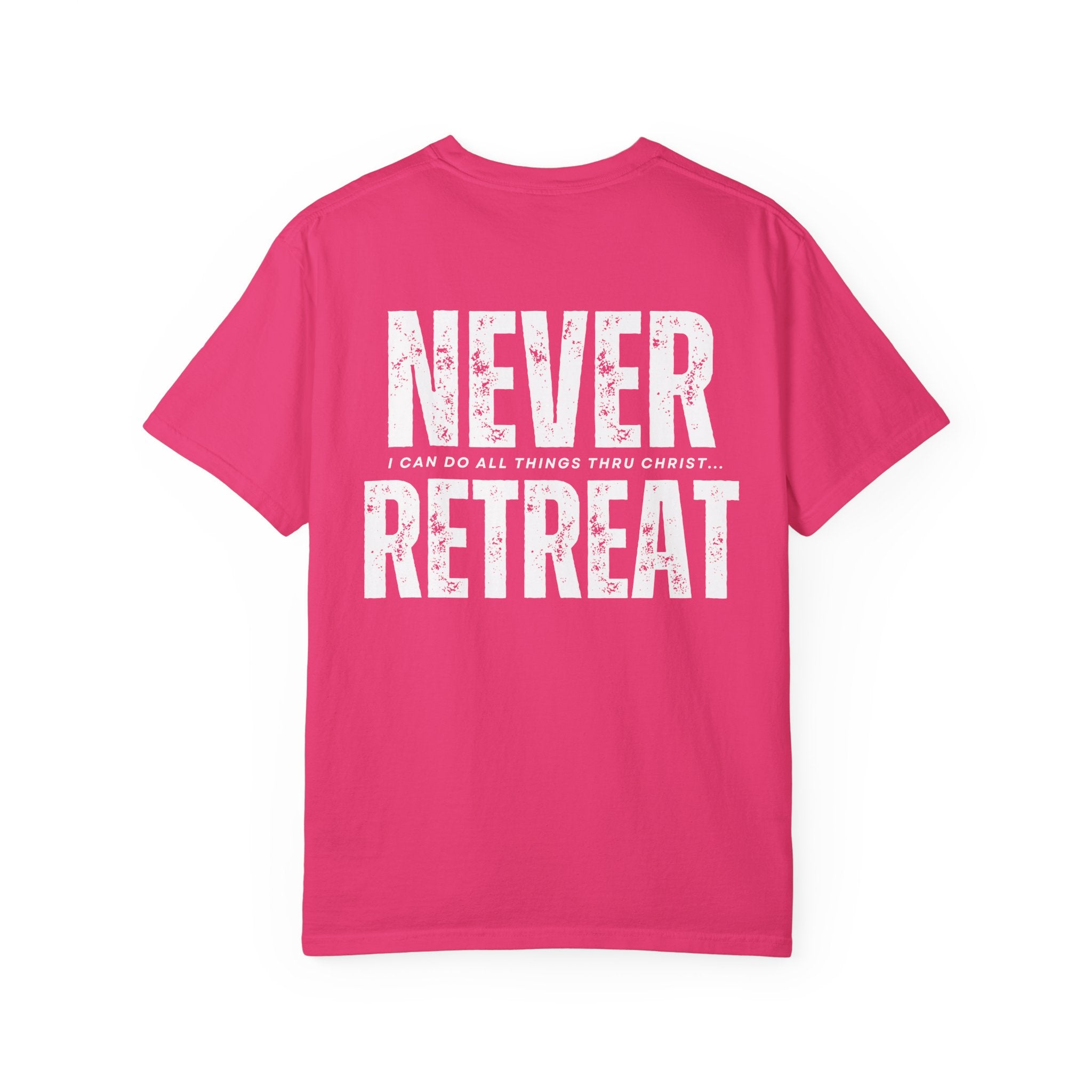 Collection of Never Retreat Shirt for Everyday Wear, Stylish Graphic Tee, Perfect for Gifts, Summer Outfits, Celebrations in a gallery layout