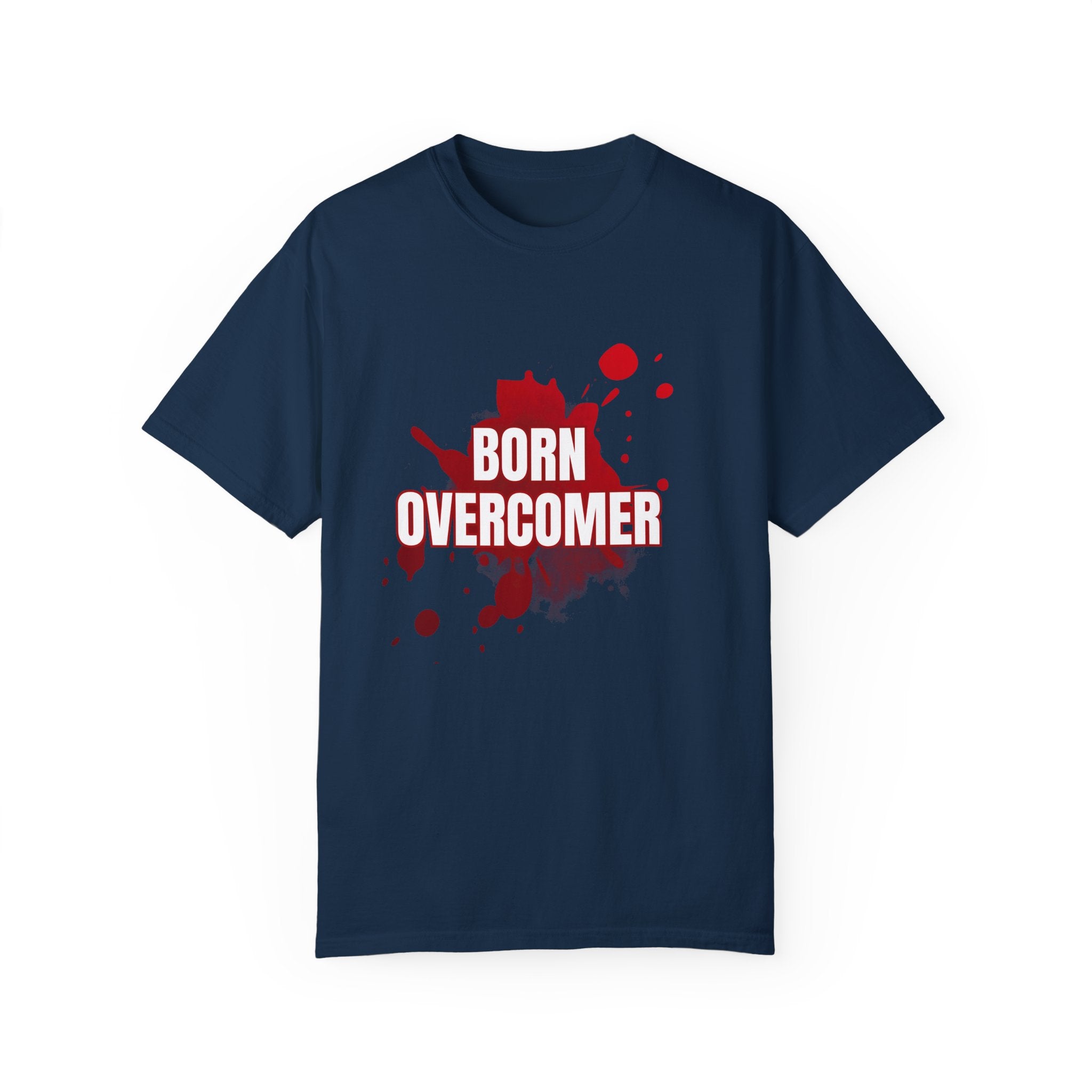 Collection of Born Overcomer Unisex Garment-Dyed T-shirt - Inspirational Tee for Motivated Individuals in a gallery layout