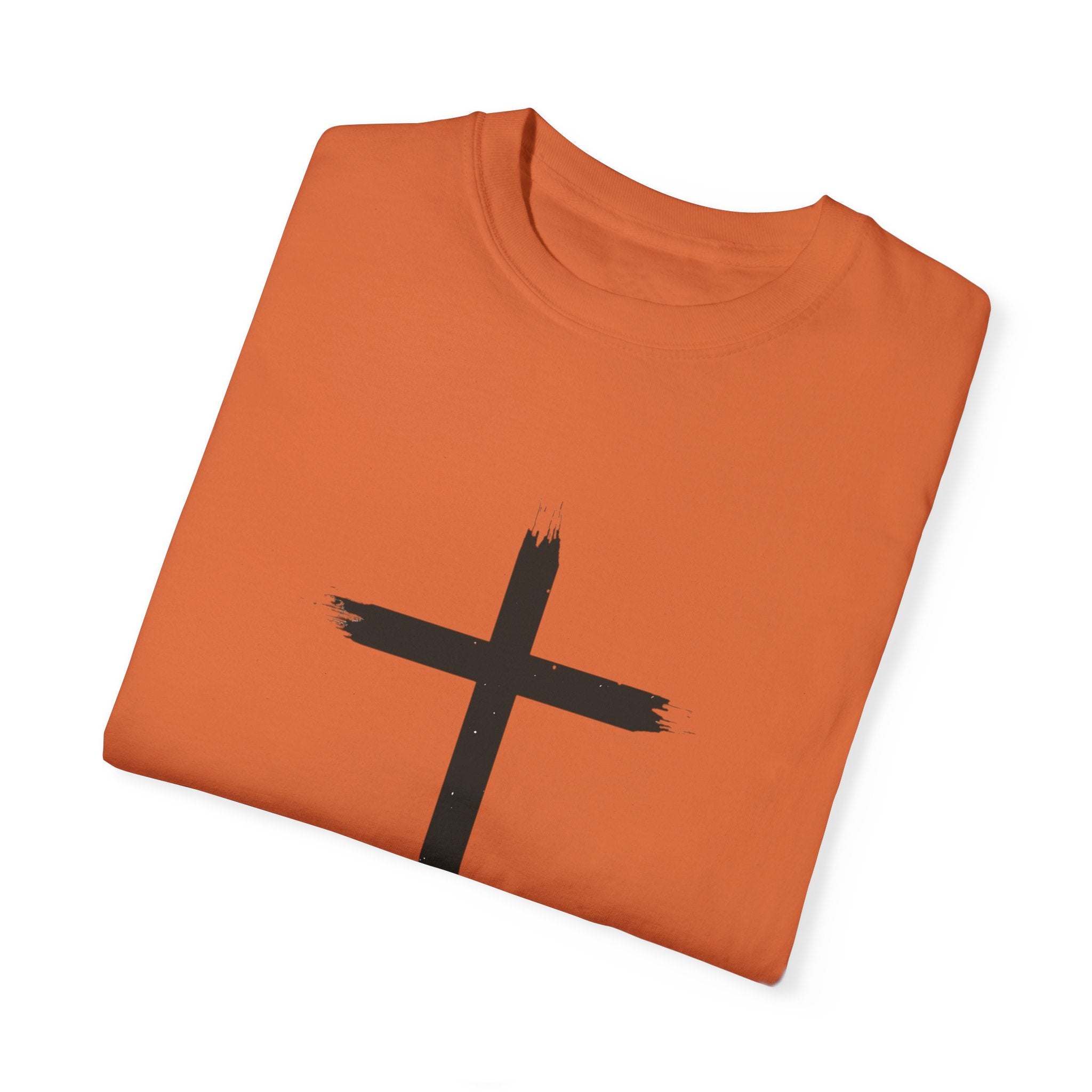 Collection of Unisex Garment-Dyed T-Shirt with Cross Design - Faith-Inspired Apparel in a gallery layout