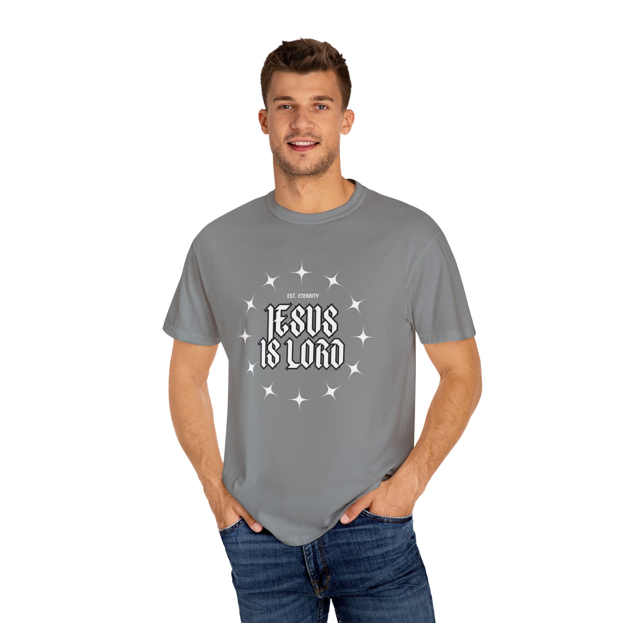 Collection of Jesus Is Lord Unisex Garment-Dyed T-Shirt - Faith-Inspired Apparel in a gallery layout