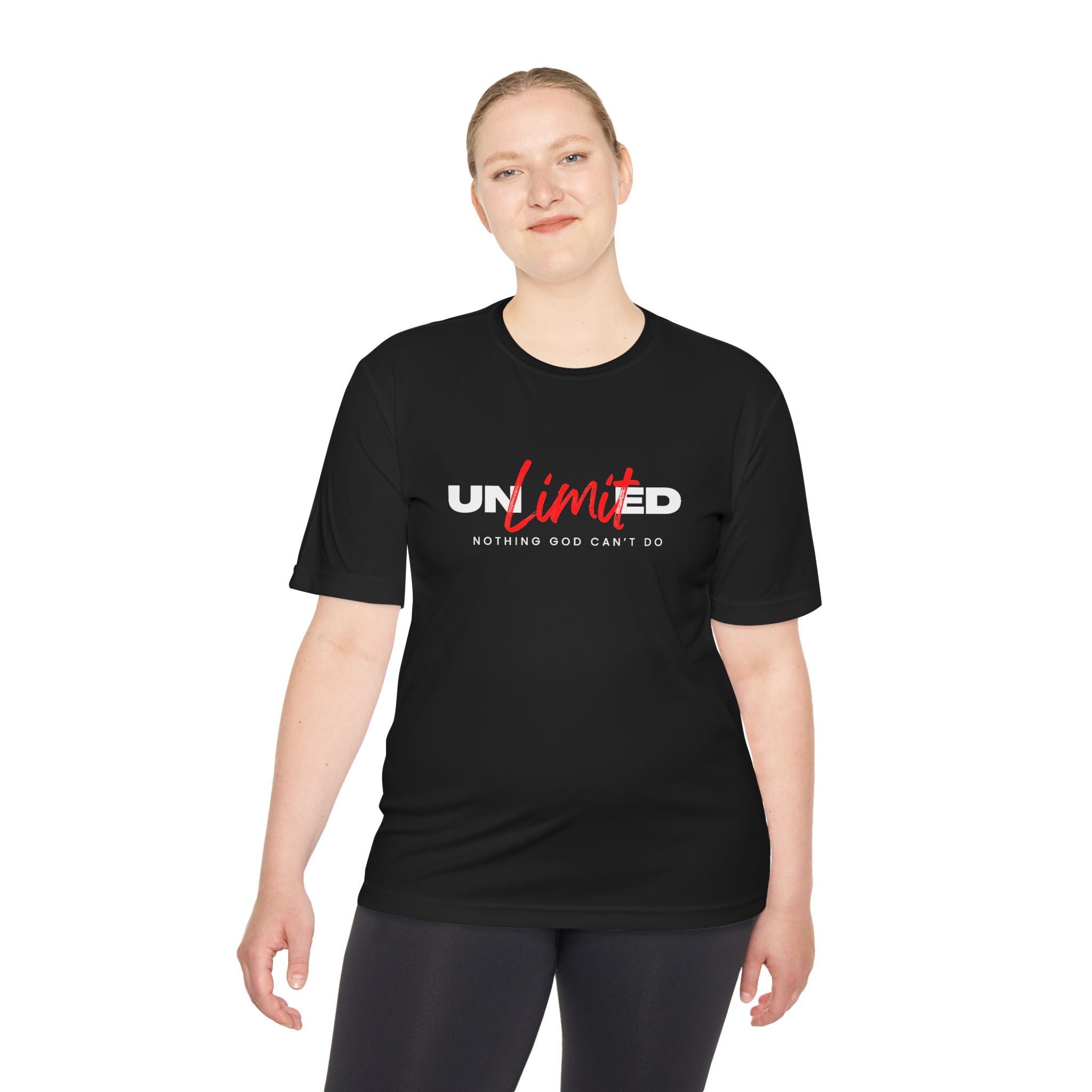 Collection of Unisex Moisture Wicking Tee - 'Unlimited' Inspirational Sportswear in a gallery layout