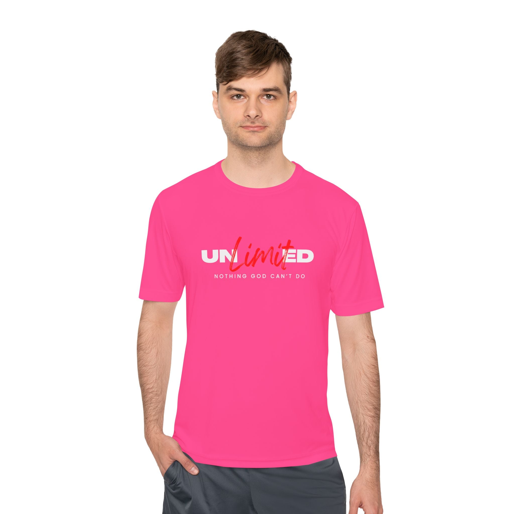 Collection of Unisex Moisture Wicking Tee - 'Unlimited' Inspirational Sportswear in a gallery layout