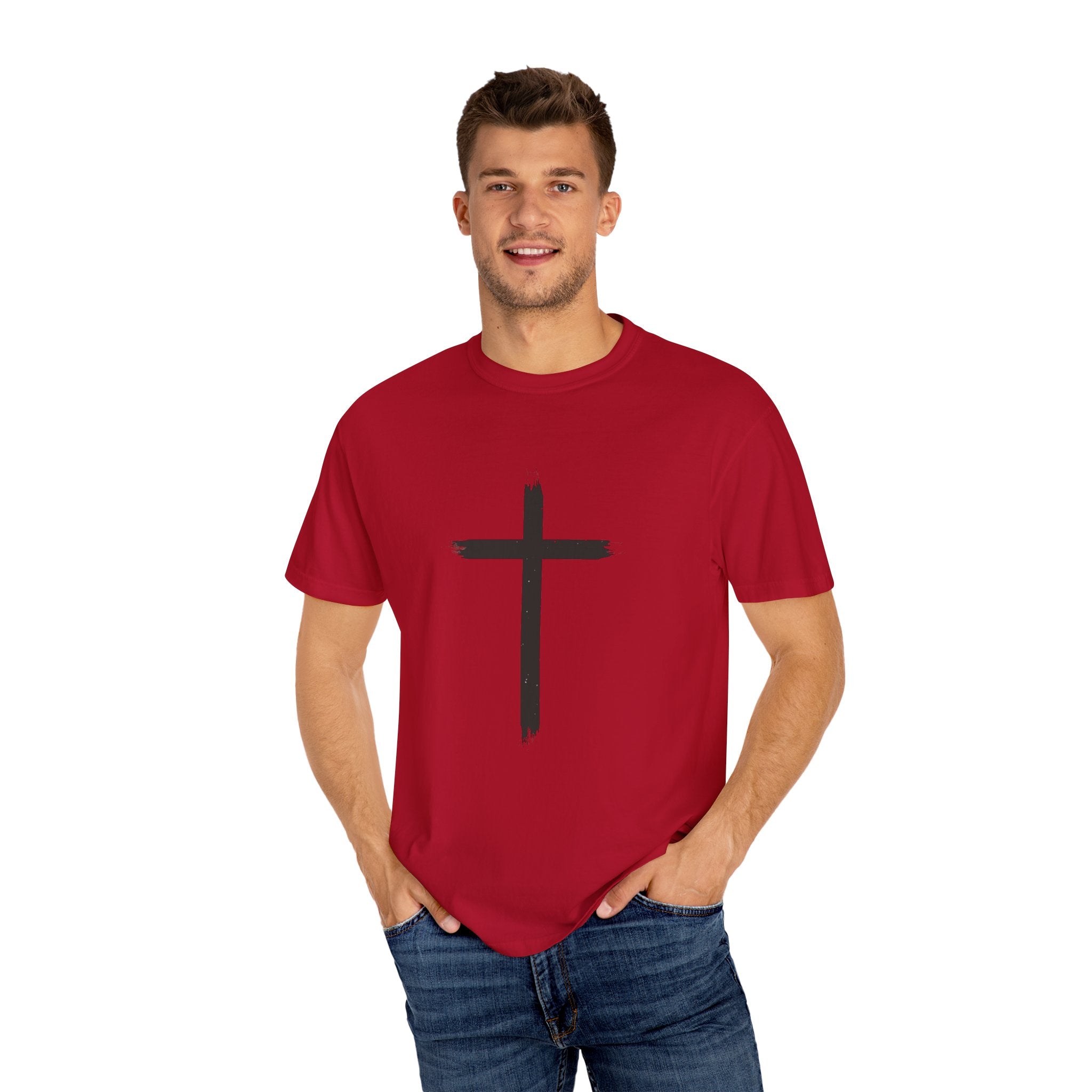 Collection of Unisex Garment-Dyed T-Shirt with Cross Design - Faith-Inspired Apparel in a gallery layout