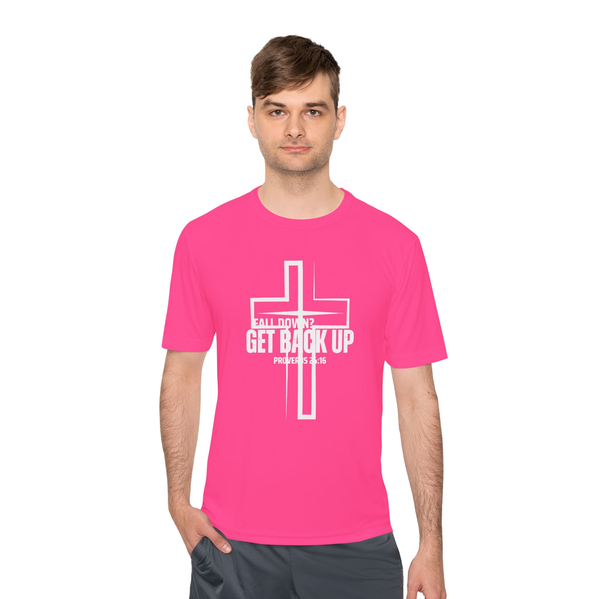 Collection of Unisex Moisture Wicking Tee - 'Get Back Up' Inspirational Christian Shirt in a gallery layout