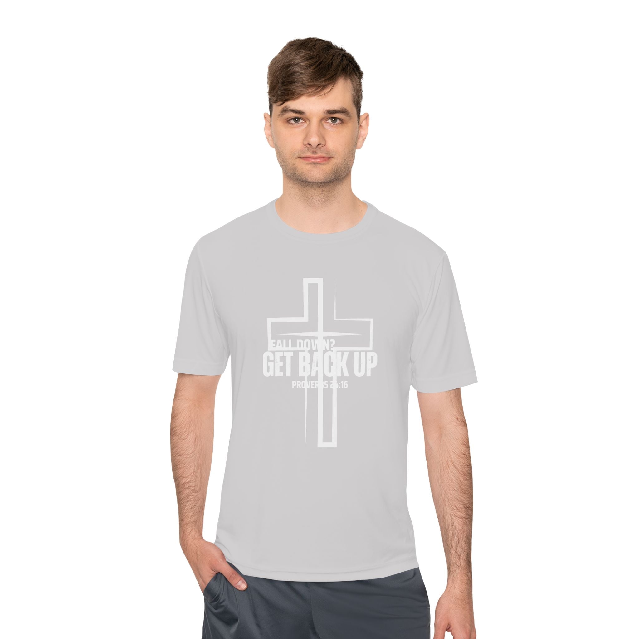 Collection of Unisex Moisture Wicking Tee - 'Get Back Up' Inspirational Christian Shirt in a gallery layout
