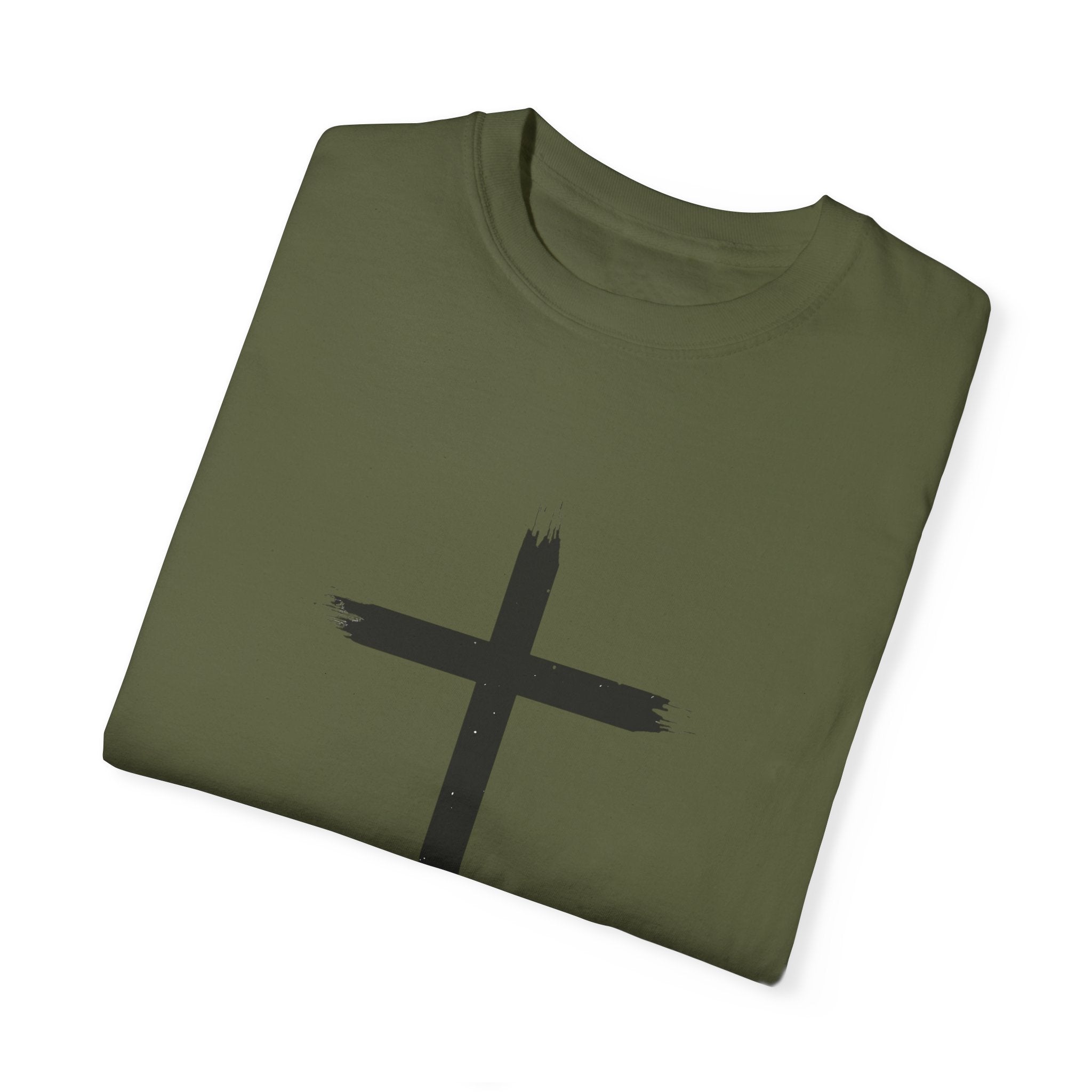 Collection of Unisex Garment-Dyed T-Shirt with Cross Design - Faith-Inspired Apparel in a gallery layout