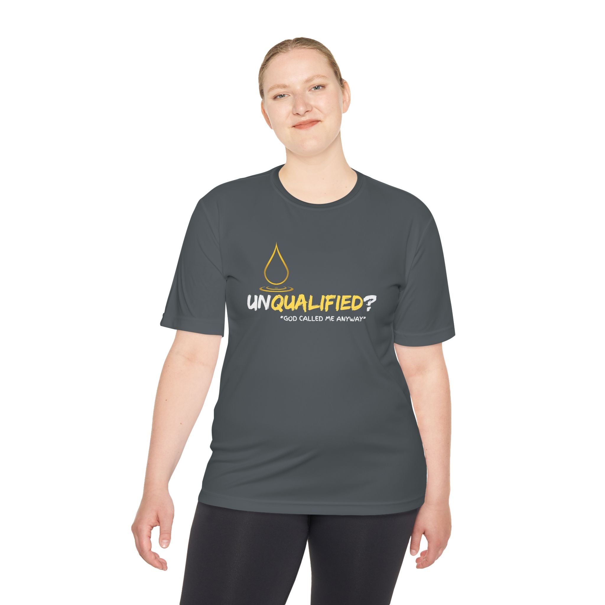 Collection of Unisex Moisture Wicking Tee - 'UNQUALIFIED?' Performance Shirt for Athletes in a gallery layout