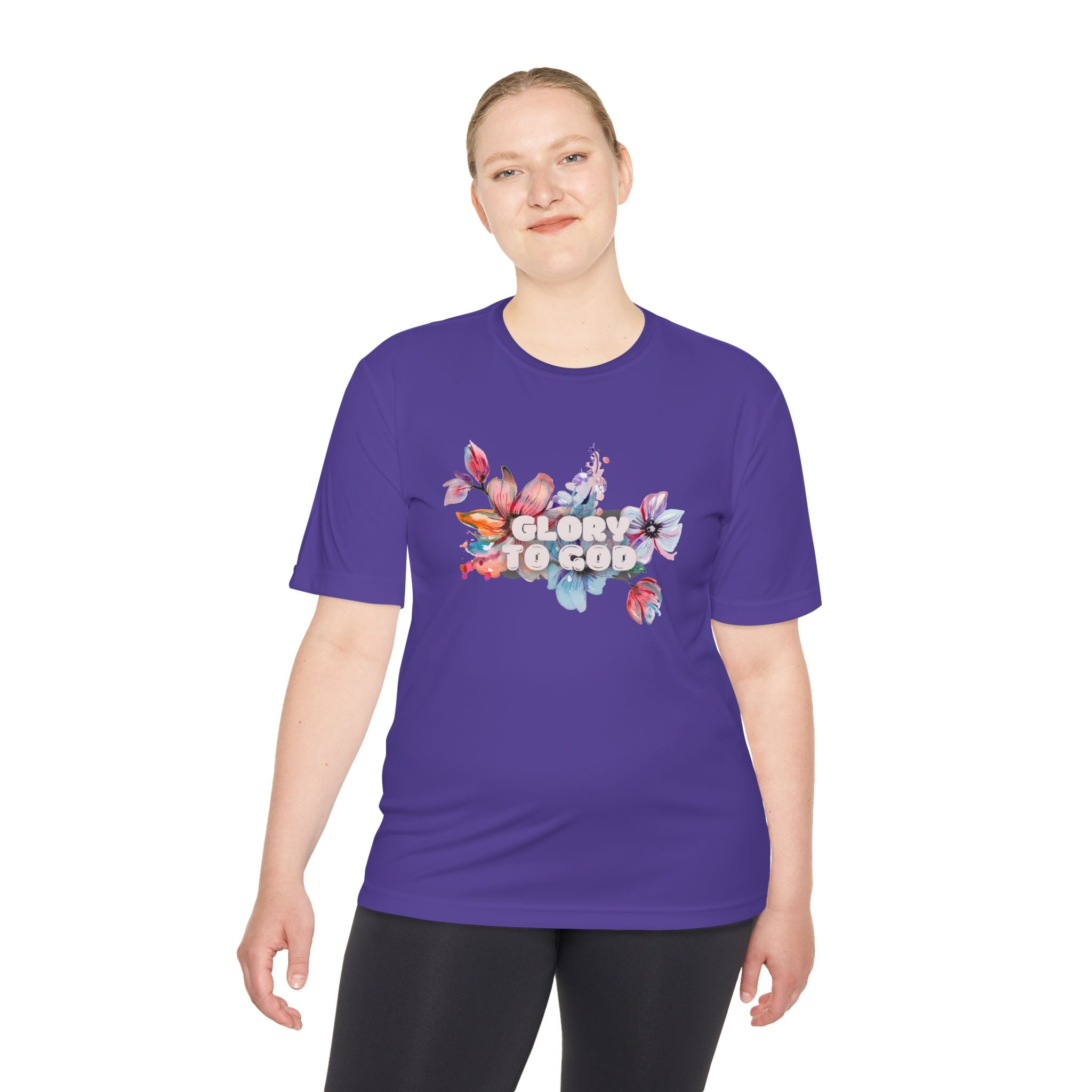 Collection of Women's Moisture Wicking Tee - 'Glory to God' Floral Design in a gallery layout