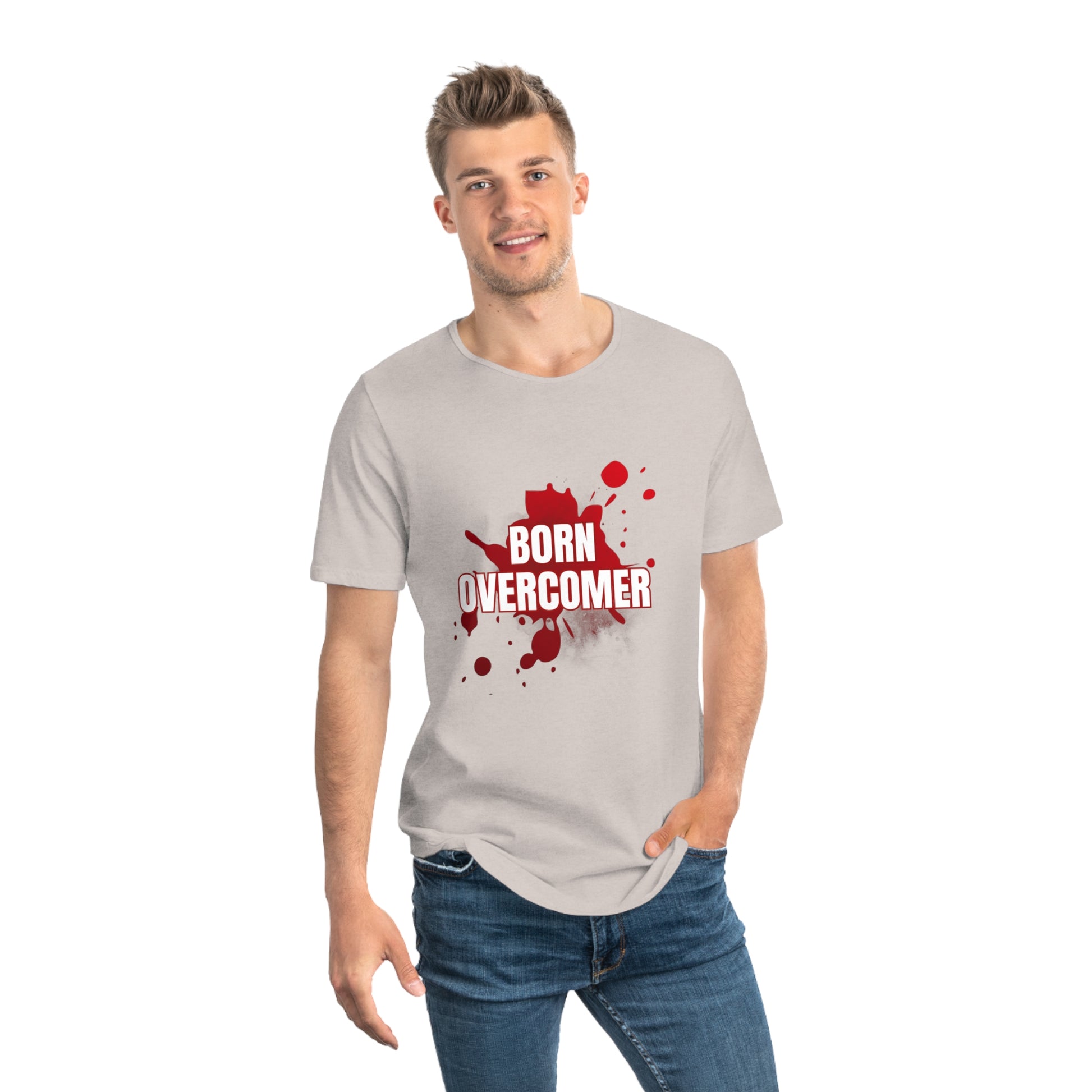 Born Overcomer Men's Jersey Curved Hem Tee - Inspirational Graphic Tee