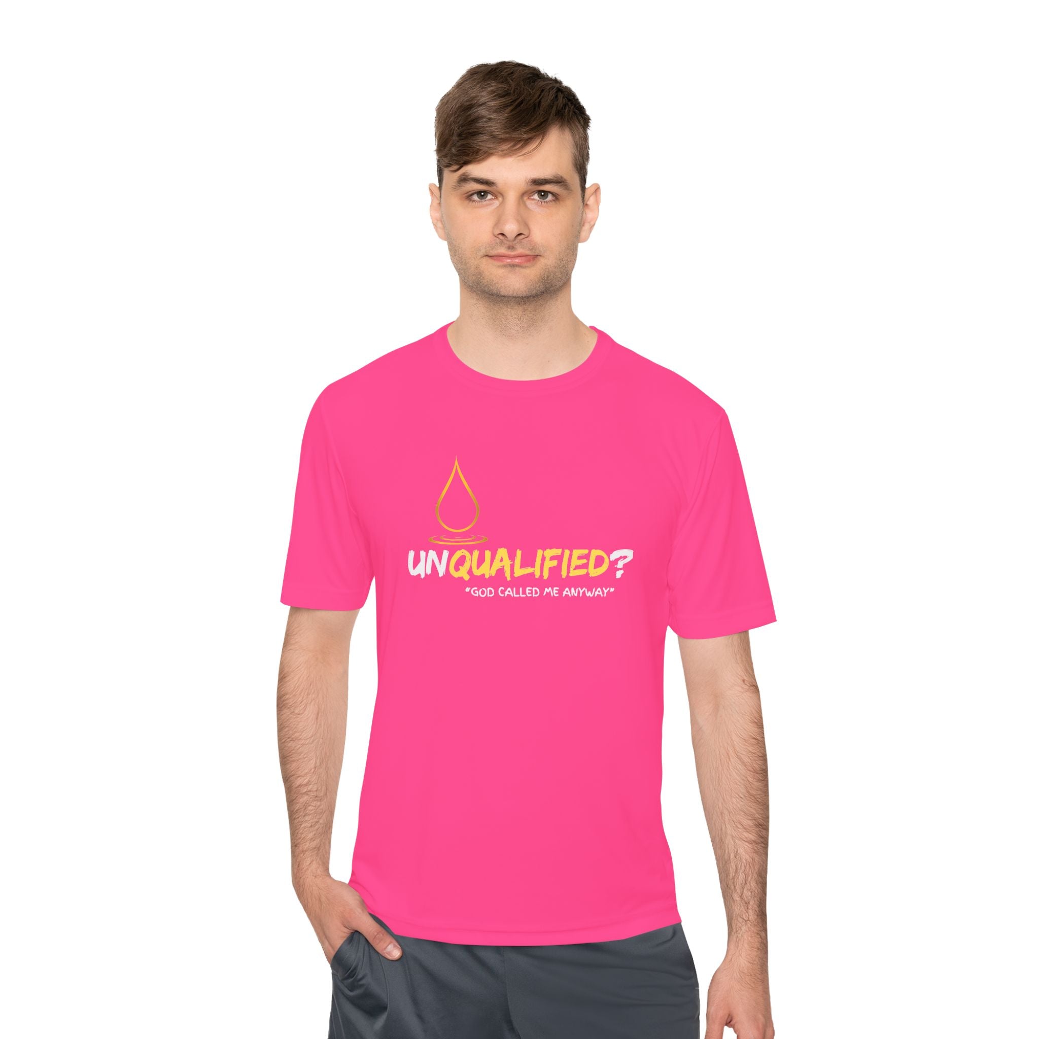 Collection of Unisex Moisture Wicking Tee - 'UNQUALIFIED?' Performance Shirt for Athletes in a gallery layout