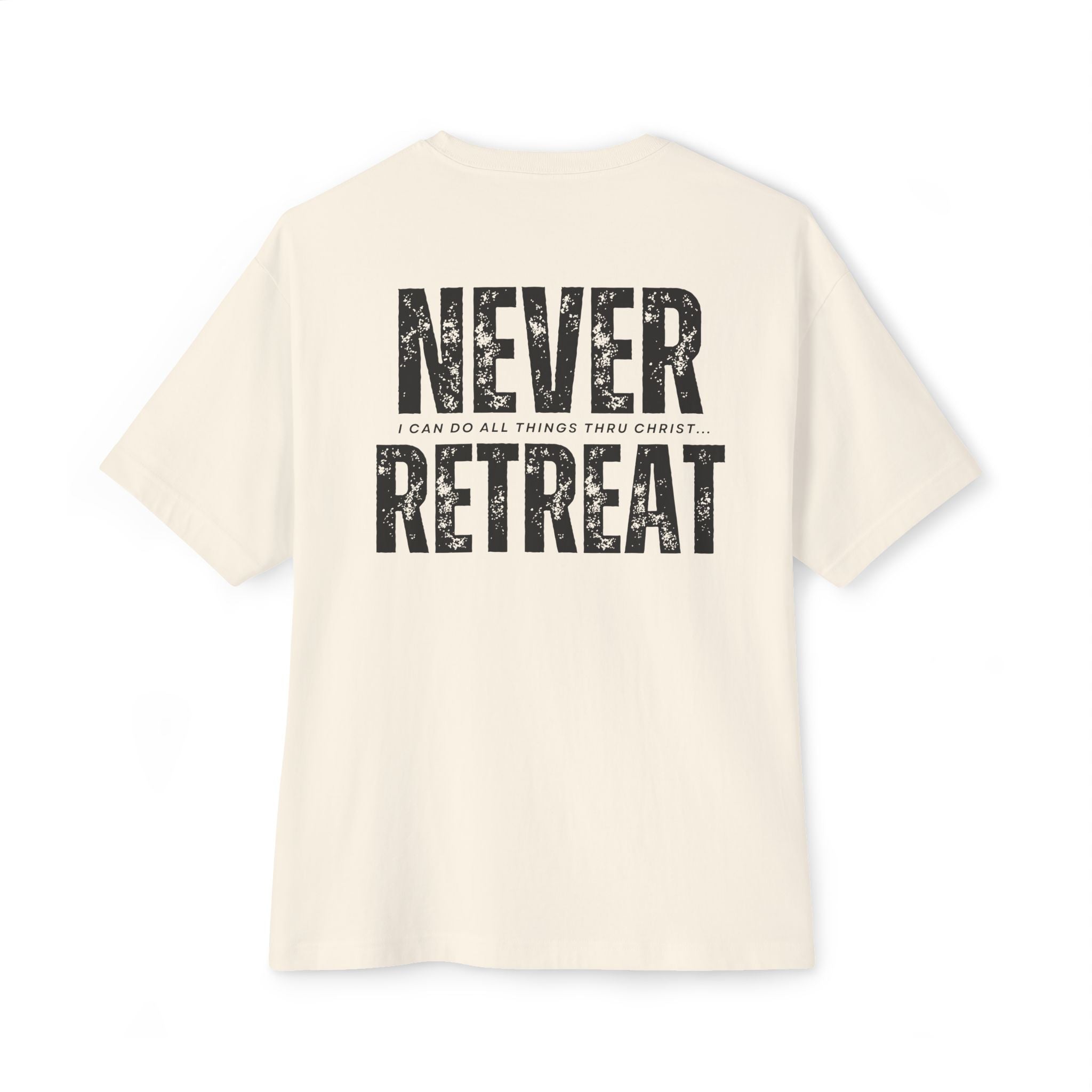 Collection of Motivational Oversized Tee - Never Retreat, Comfort Shirt, Casual Wear, Inspirational Gift, Unisex T-Shirt, Relaxed Fit in a gallery layout
