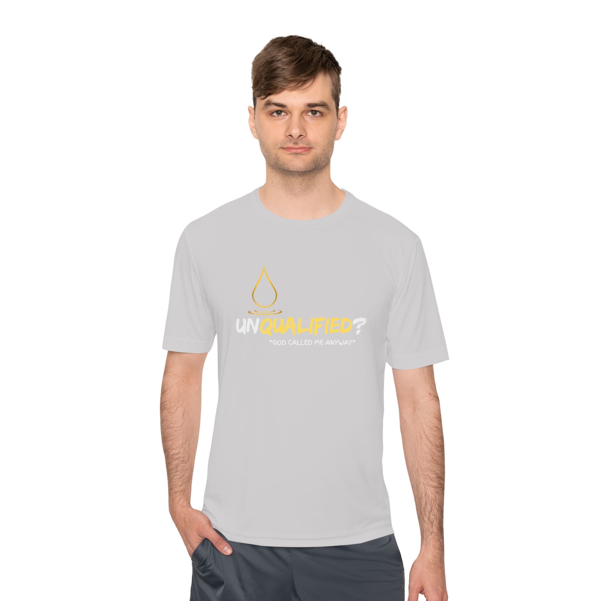 Collection of Unisex Moisture Wicking Tee - 'UNQUALIFIED?' Performance Shirt for Athletes in a gallery layout
