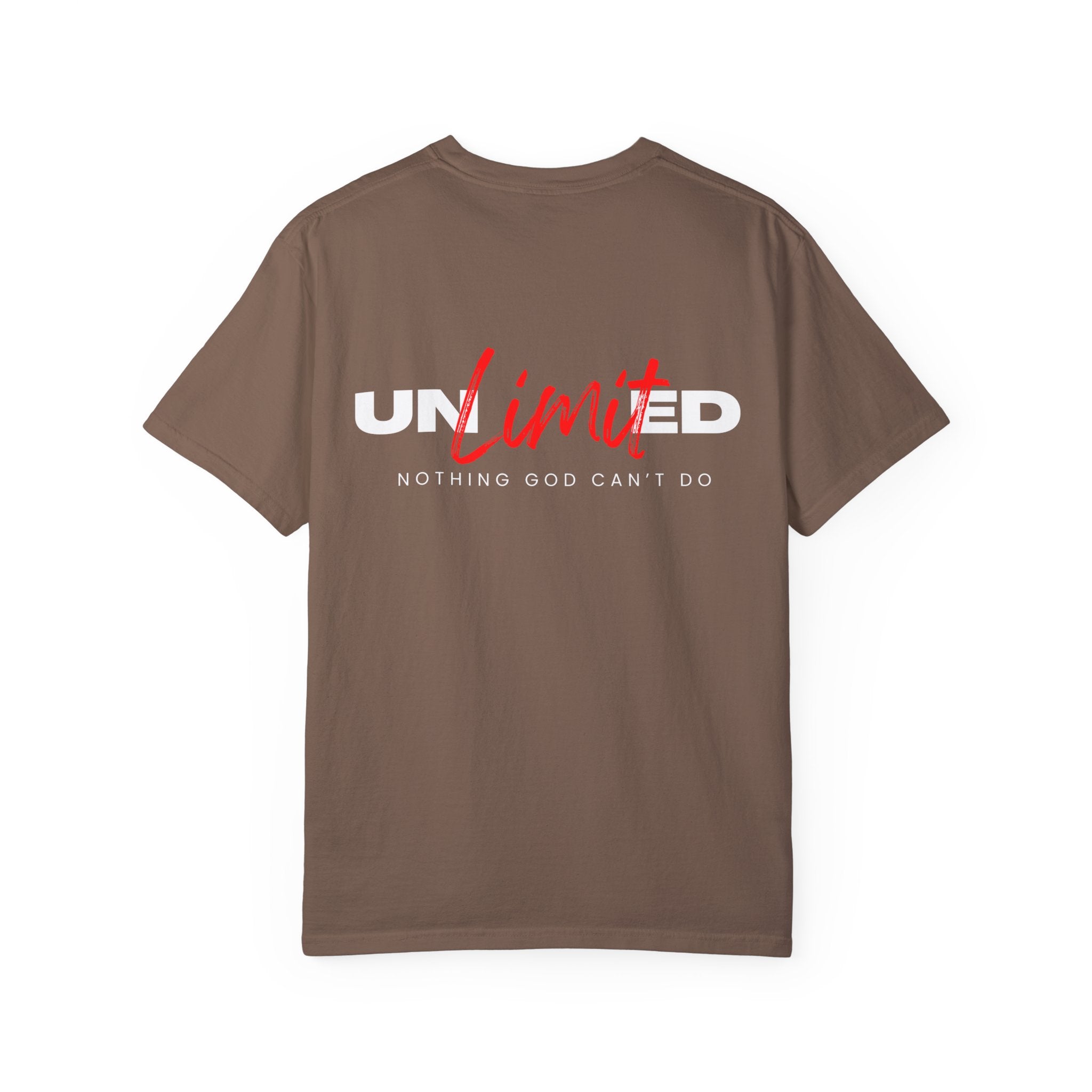 Collection of Unisex Garment-Dyed T-Shirt - "UNLIMITED: Nothing God Can’t Do" Inspirational Tee in a gallery layout