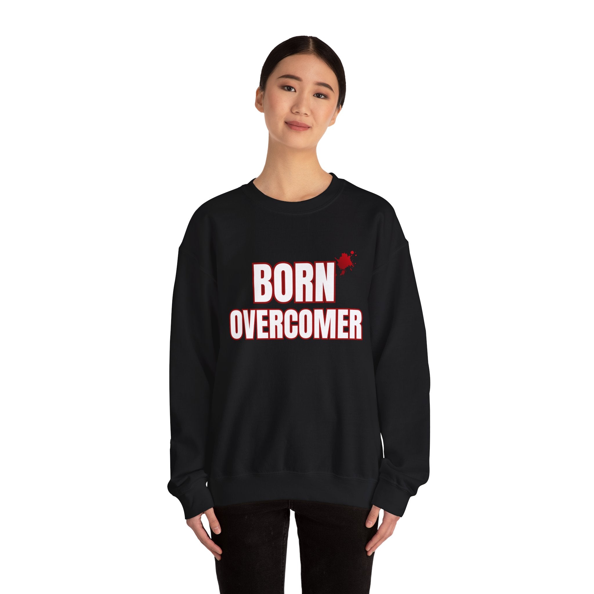 Collection of Born Overcomer Unisex Heavy Crewneck Sweatshirt - Motivational Casual Wear in a gallery layout