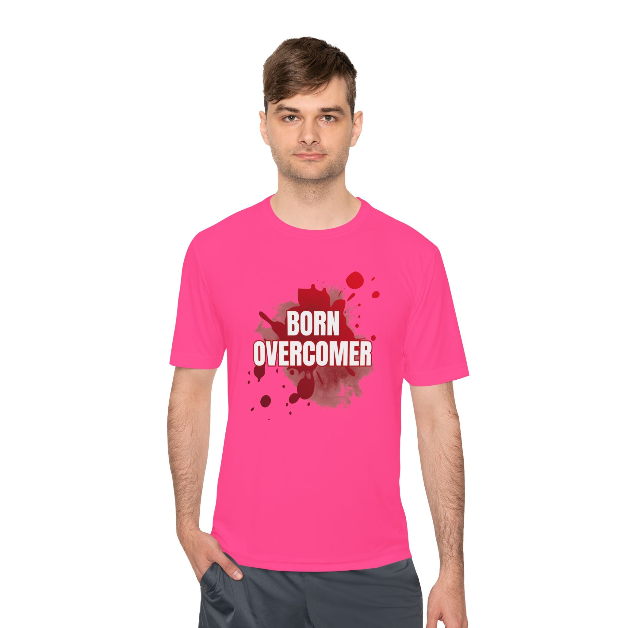 Collection of Born Overcomer Unisex Moisture Wicking Tee - Motivational Fitness Shirt in a gallery layout
