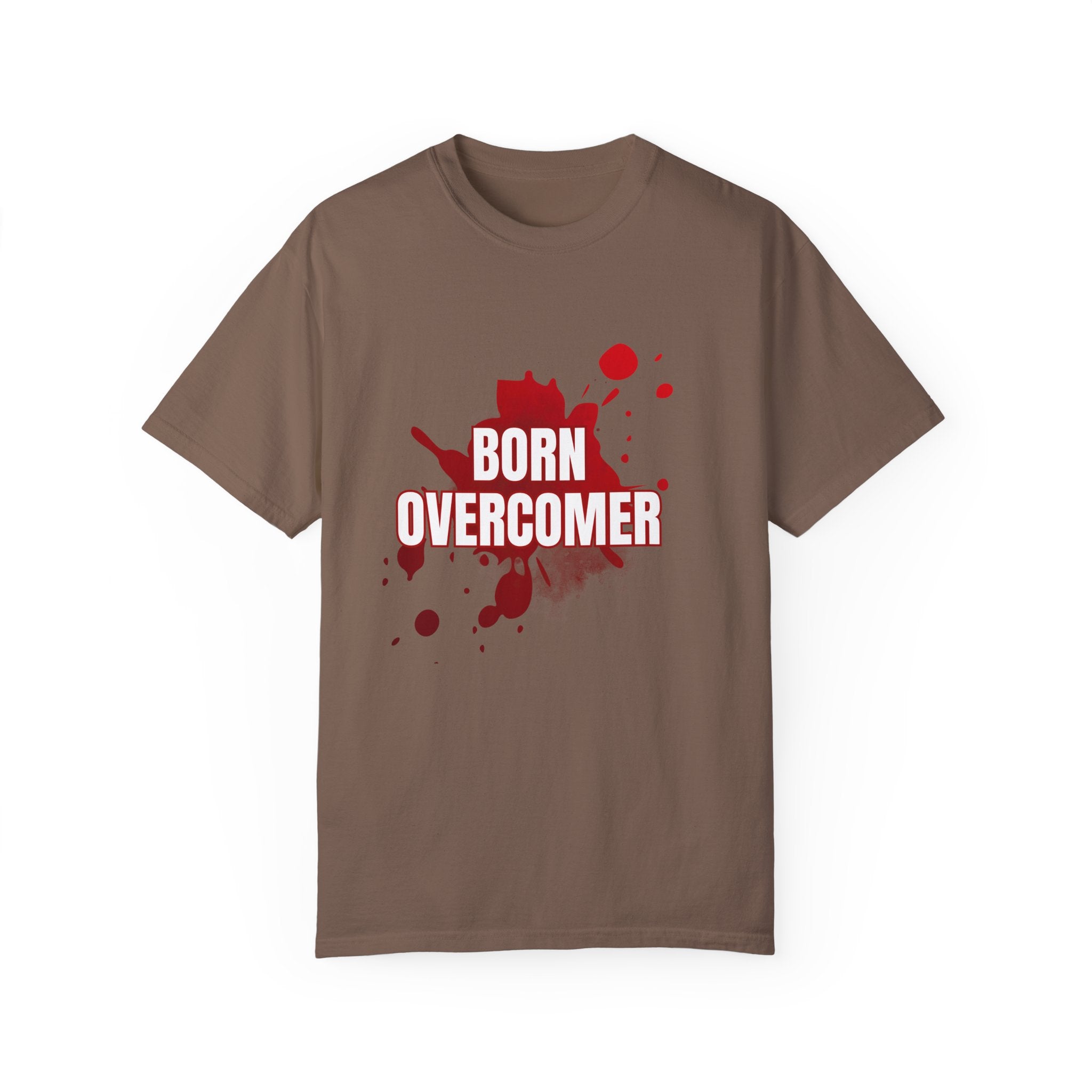 Collection of Born Overcomer Unisex Garment-Dyed T-shirt - Inspirational Tee for Motivated Individuals in a gallery layout